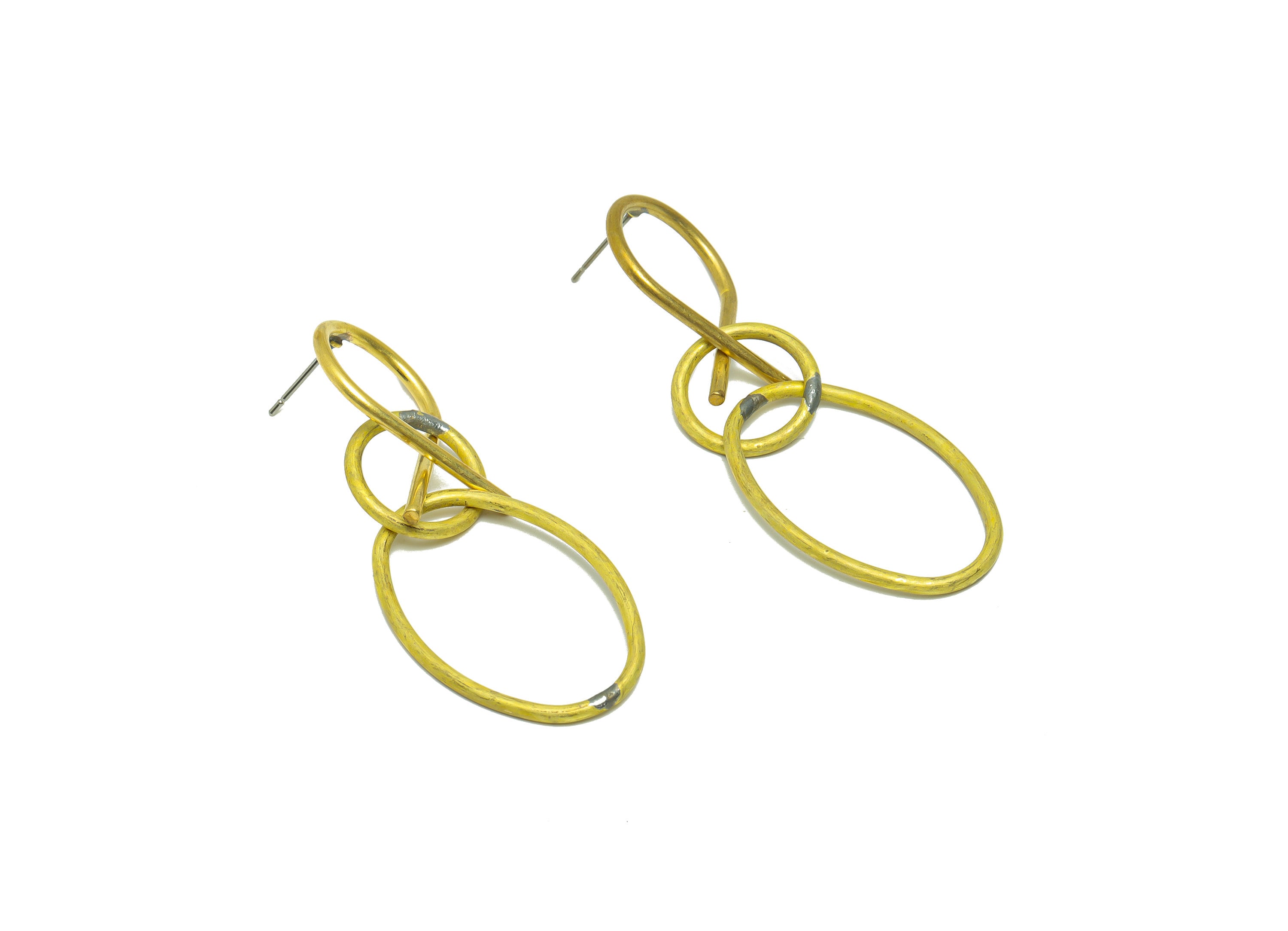 Brass Geometry Dangle Earring Post - Raw Brass Ring Knot Wire Earring - Round Hang Earring Post - Wire Earring Post - 62x20x1.91mm - PP9153 - DOMEDBAZAAR