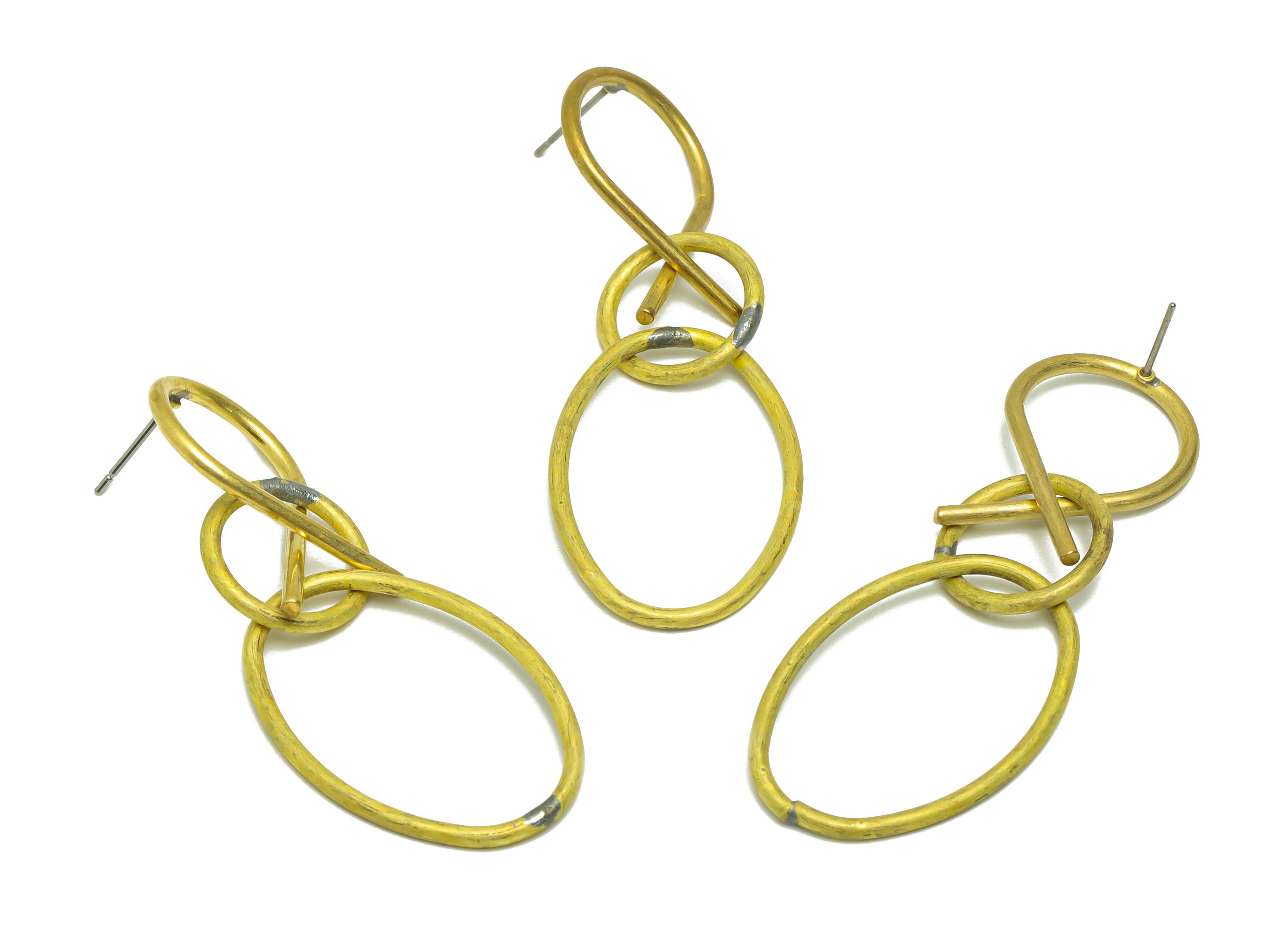 Brass Geometry Dangle Earring Post - Raw Brass Ring Knot Wire Earring - Round Hang Earring Post - Wire Earring Post - 62x20x1.91mm - PP9153 - DOMEDBAZAAR