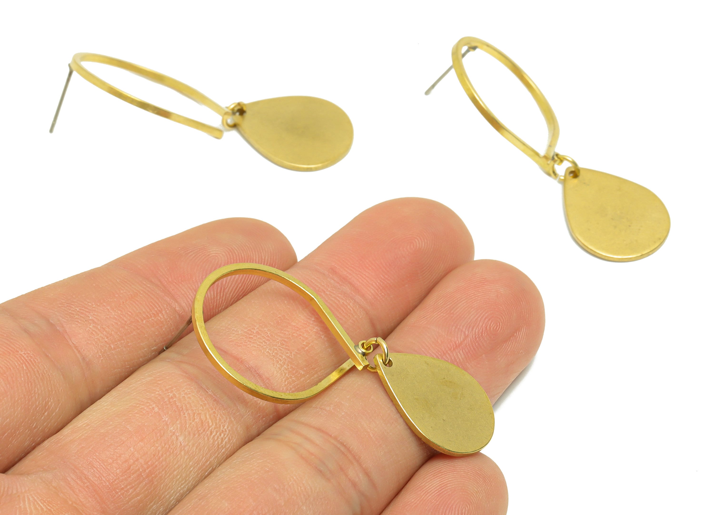Brass Drop Dangle Earring Post - Raw Brass Ring Knot Wire Earring - Teardrop Hang Earring Post - Knot Earring Post - 44x20.9x1.29mm - PP9136 - DOMEDBAZAAR