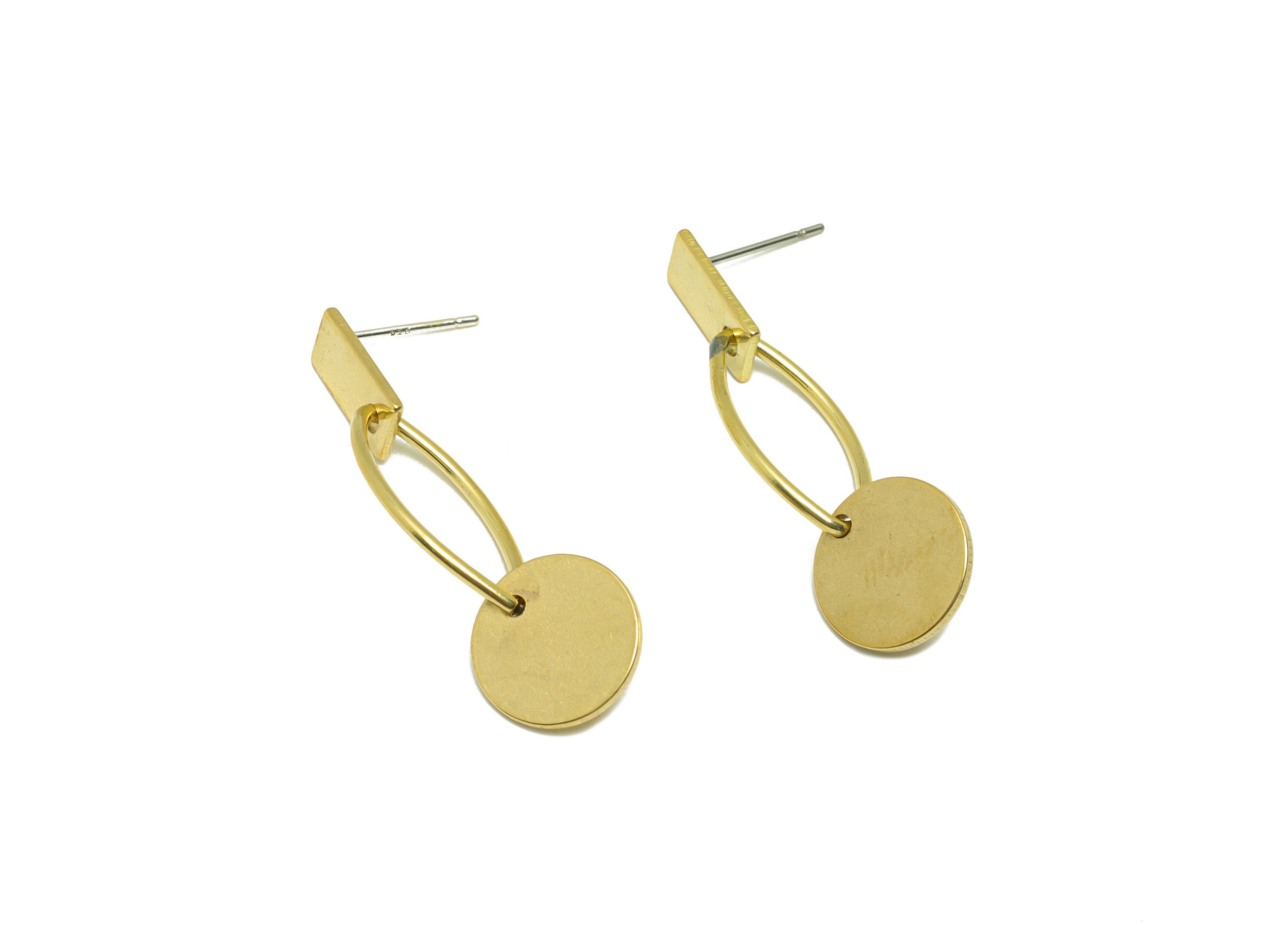 Brass Marquise Dangle Earring Post - Raw Brass Round Eye Earring - Rectangle Hang Earring Post - Geometry Earring Post - 38x10x1mm - PP9149 - DOMEDBAZAAR