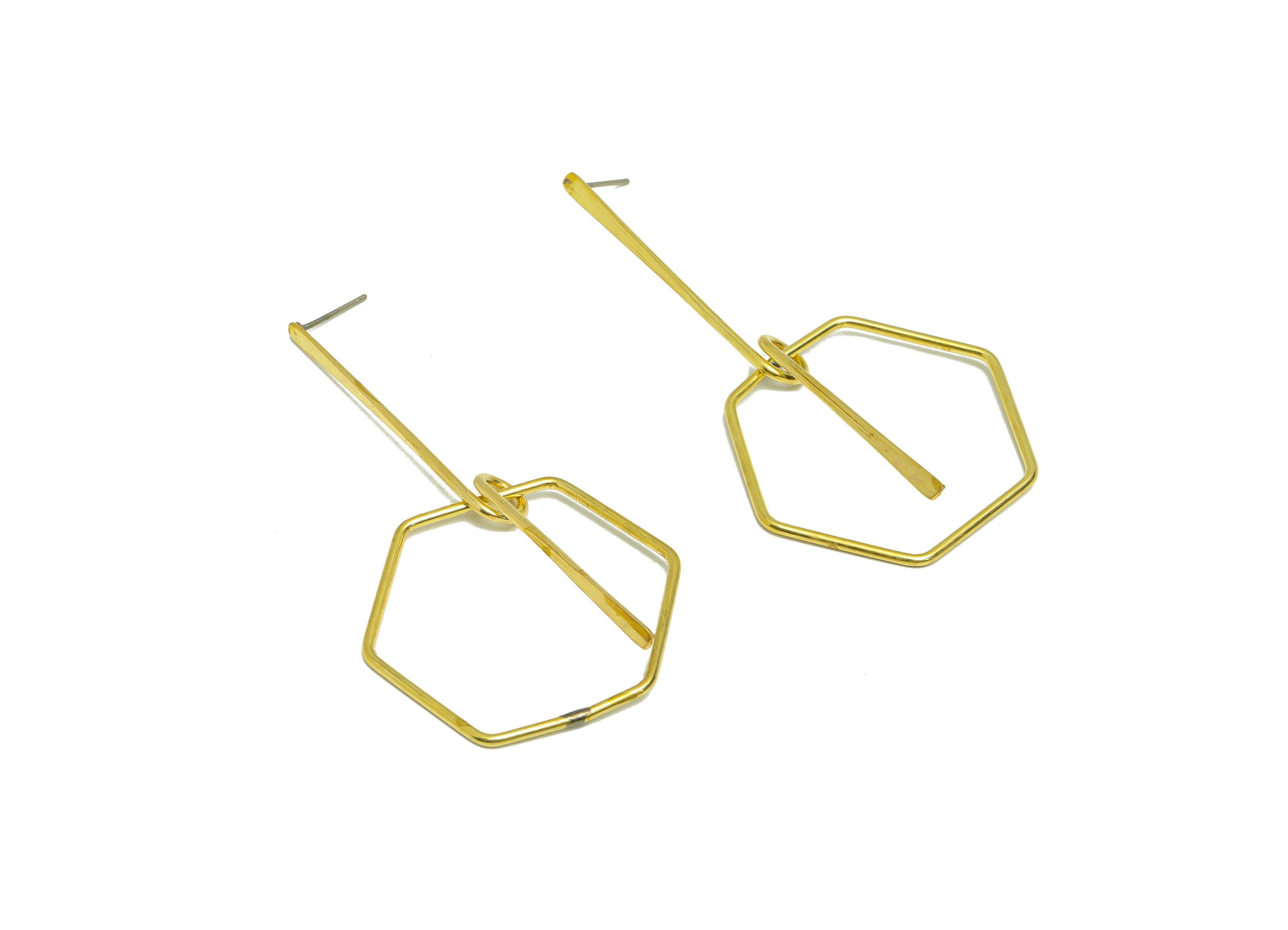 Brass Hexagon Dangle Wire Earring Post - Raw Brass Stick Earring Post - Dangle Knot Earring Post - Geometry Earring Post - 78x35x1mm -PP9143 - DOMEDBAZAAR