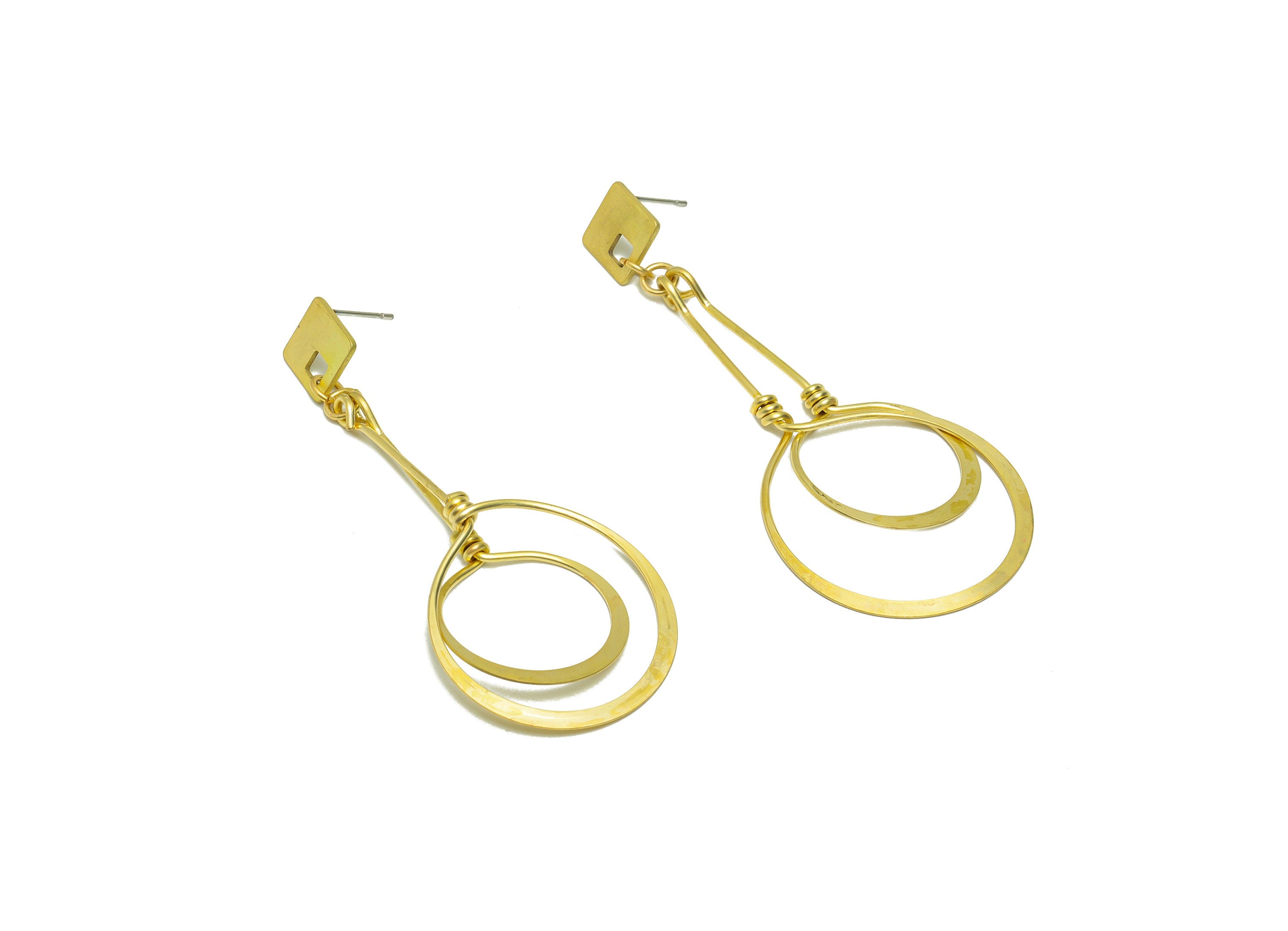 Brass Hammered Dangle Earring Post - Raw Brass Wire Square Earring Post - Dangle Earring Post - Geometry Earring Post - 69x29x0.8mm - PP9145 - DOMEDBAZAAR