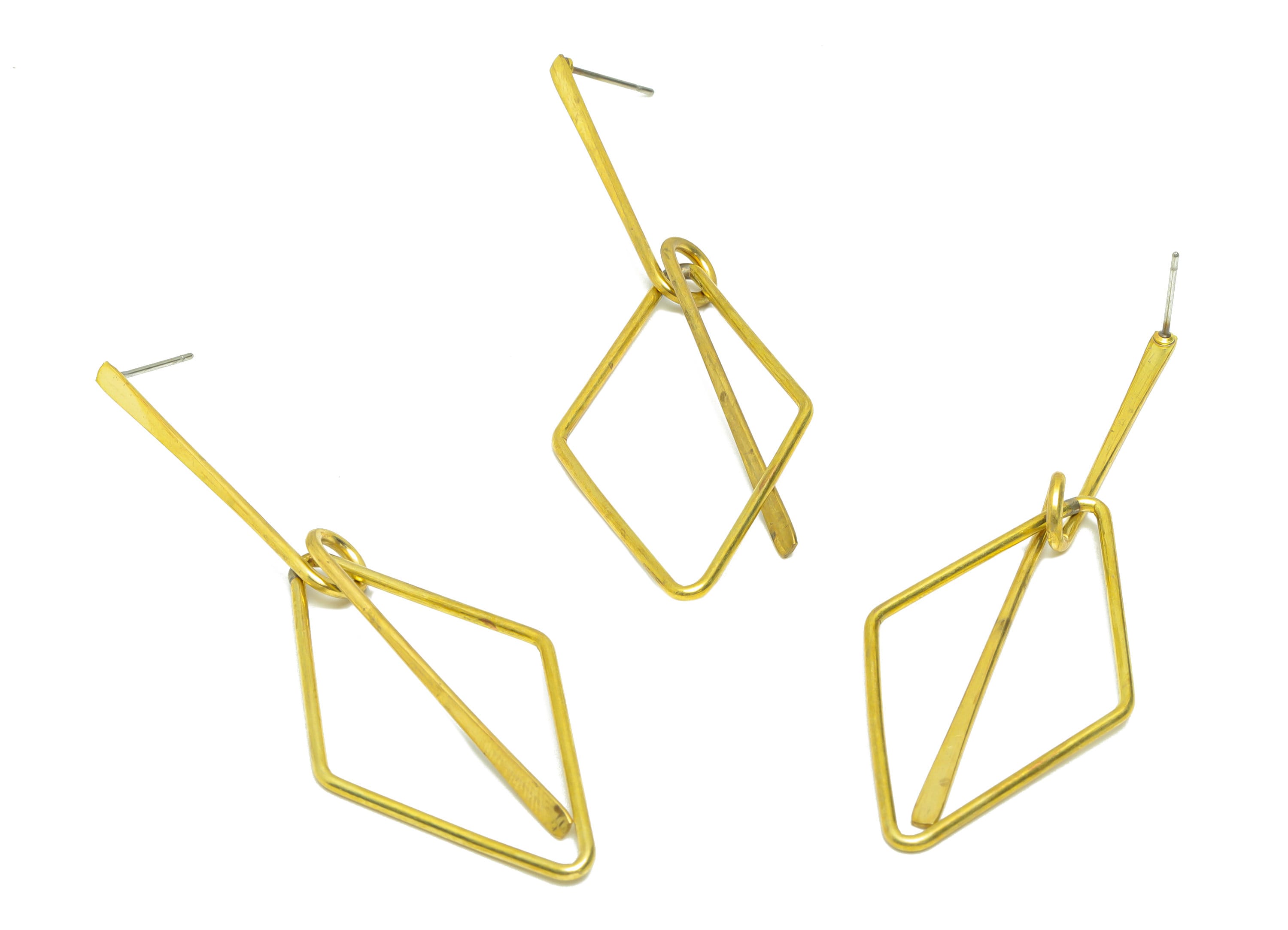 Brass Hammered Dangle Wire Earring Post - Raw Brass Diamond Earring Post - Stick Rhombic Earring Post - Bar Earring Post - 81x24x1mm -PP9140 - DOMEDBAZAAR