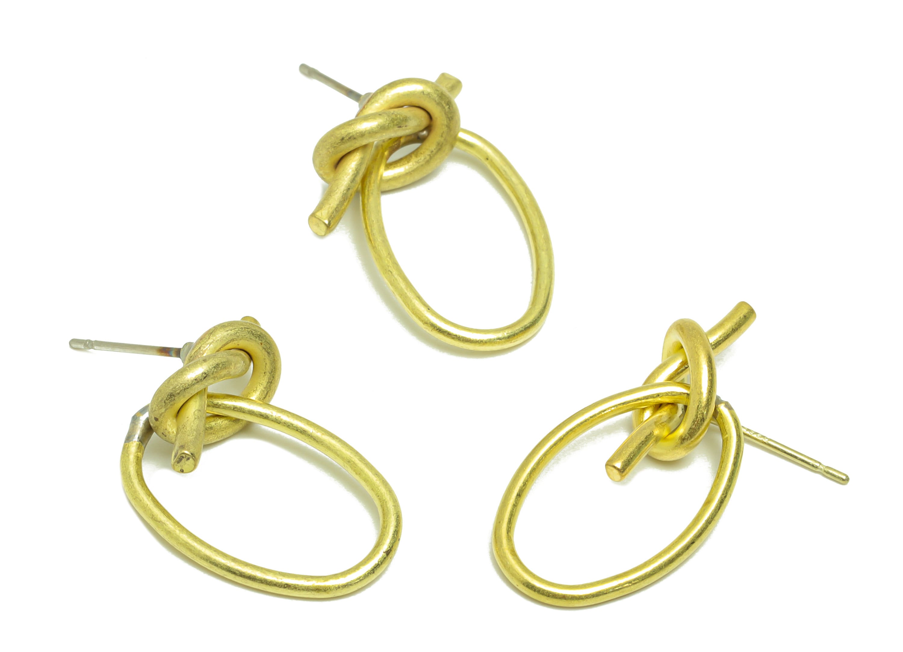 Brass Oval Knot Dangle Earring Post - Raw Brass Twine Knot Wire Earring - Twisted Wire Earring Post - Knot Earring Post - 44x20x1mm - PP9148 - DOMEDBAZAAR