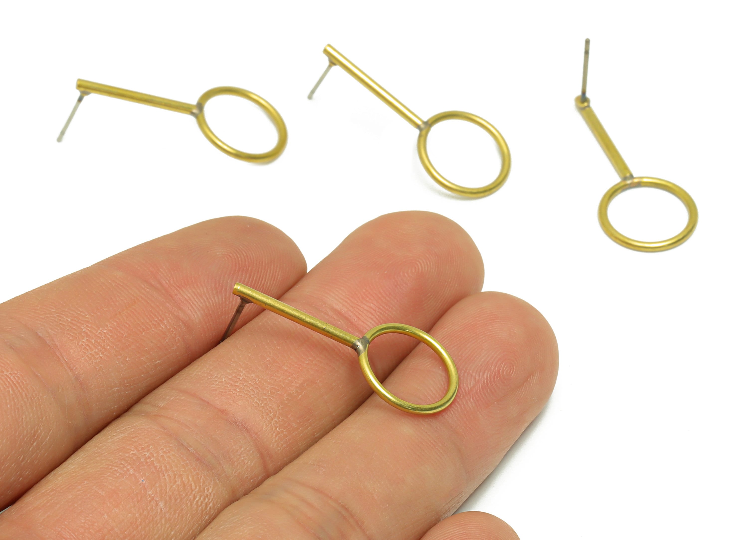 Brass Round Earring Post - Raw Brass Stick Wire Earring Post - Circle Bar Earring Post - Geometry Earring Post - 28x11x1.48mm - PP9129 - DOMEDBAZAAR