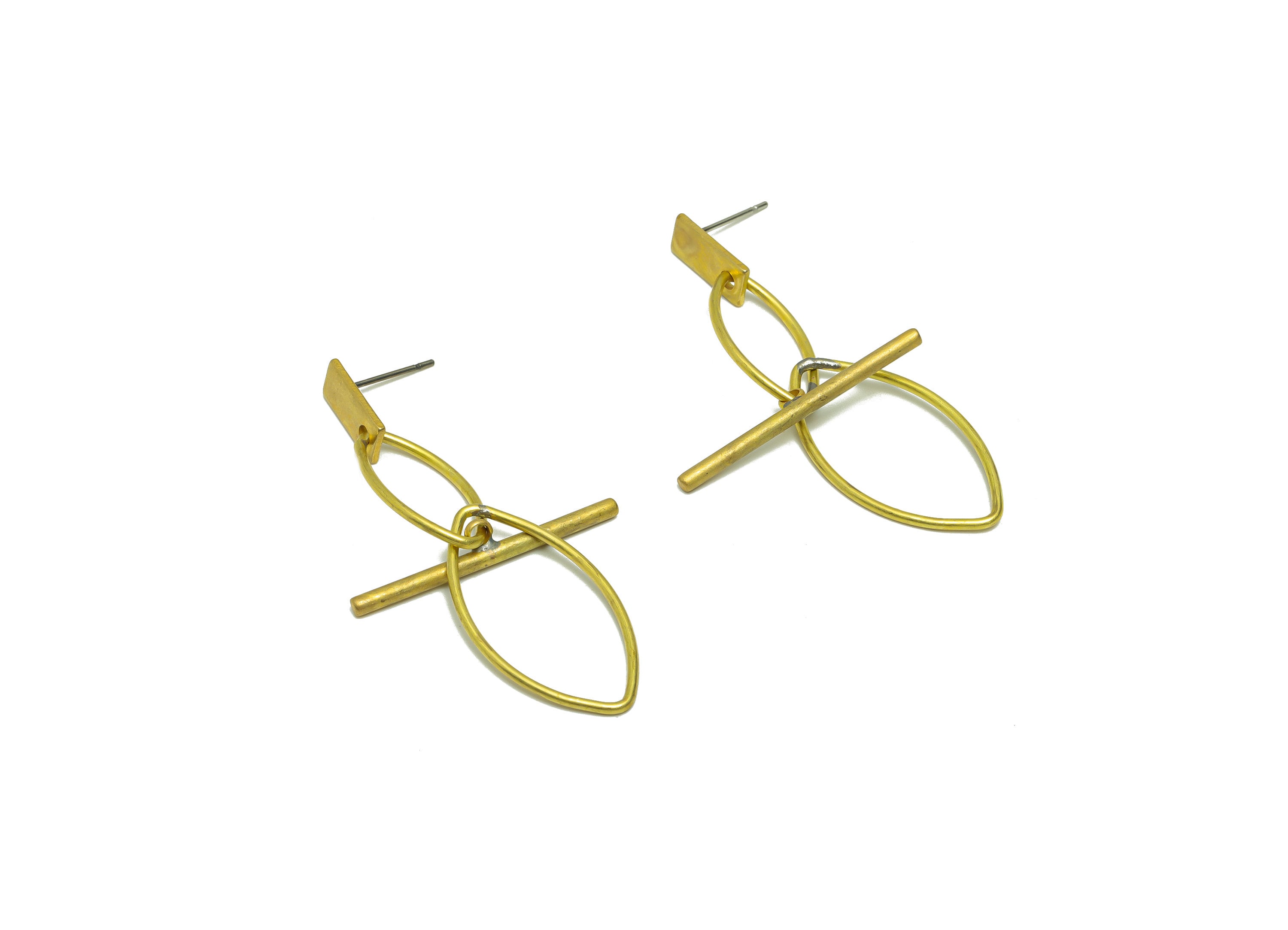 Marquise Interlocking Dangle Earring - Raw Brass Stick Earring Post - Irregular Earring Post - Geometry Stick Earring Post -52x14x1mm-PP9125 - DOMEDBAZAAR