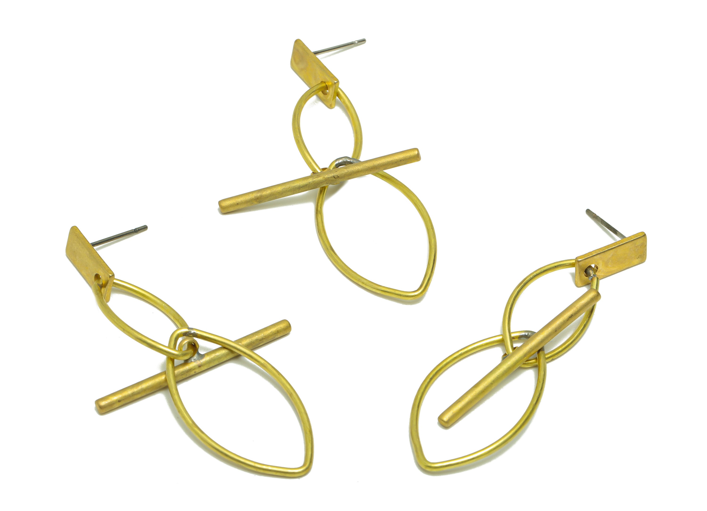 Marquise Interlocking Dangle Earring - Raw Brass Stick Earring Post - Irregular Earring Post - Geometry Stick Earring Post -52x14x1mm-PP9125 - DOMEDBAZAAR