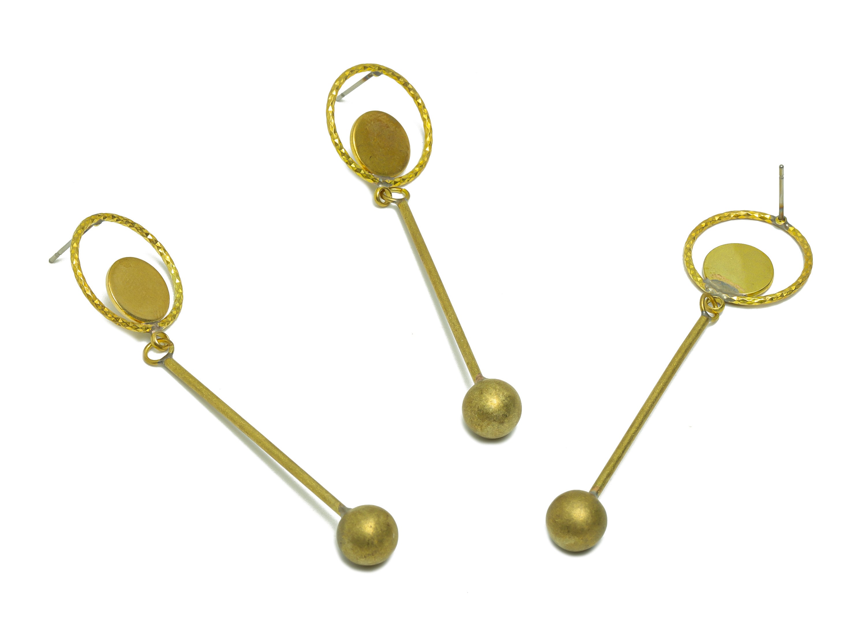 Brass Ball Dangle Wire Earring Post - Raw Brass Textured Stick Earring Post - Round Wire Ball Earring Post - 70x17x1.25mm - PP9141 - DOMEDBAZAAR