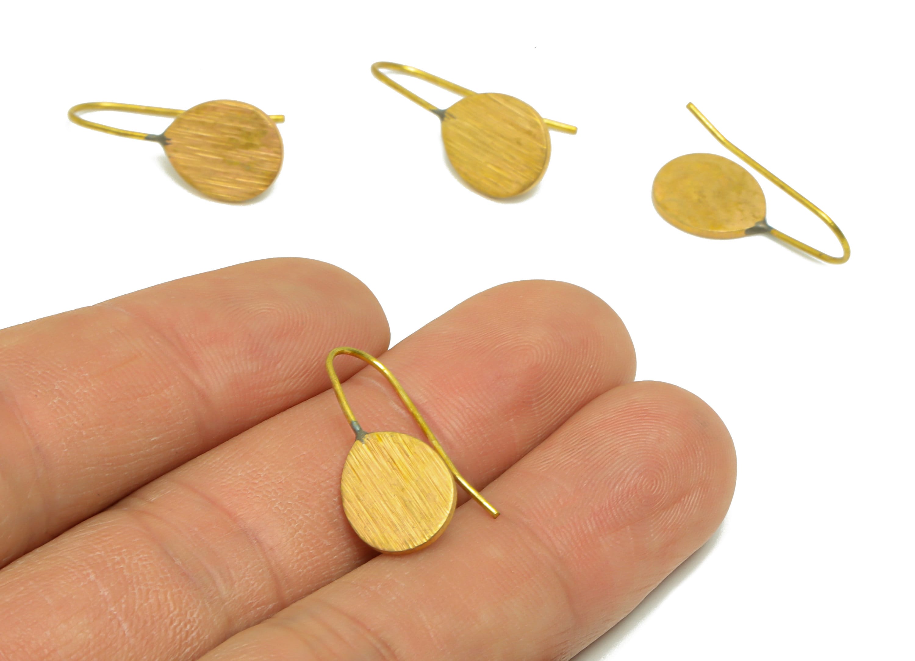 Brass Drop Hook Wire Earring - Raw Brass Textured Drop Ear Hook Earring Post - Teardrop Wire Hook Earring - 22.7x9.89x1.25mm - PP9123 - DOMEDBAZAAR