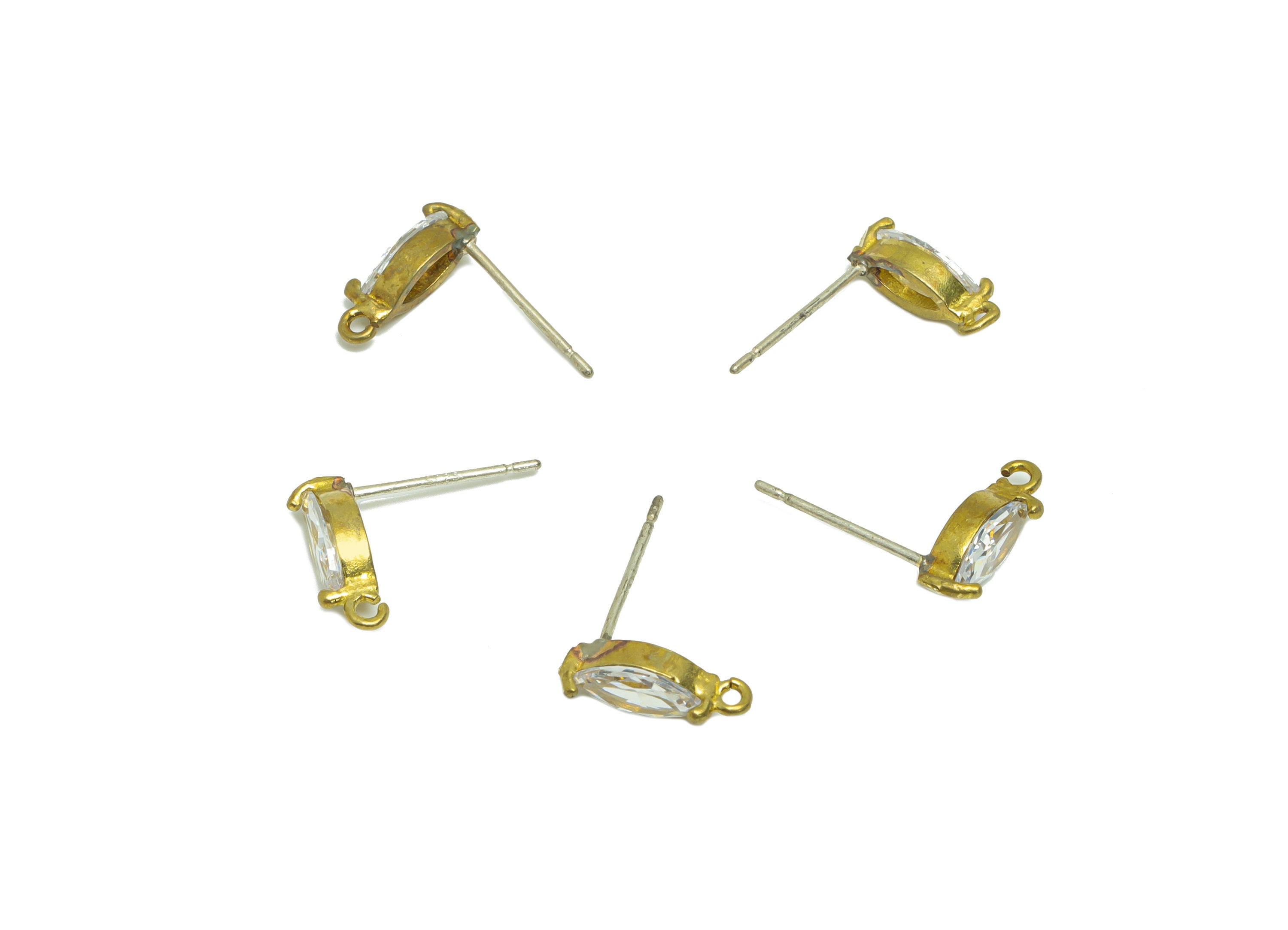 Brass Marquise Earring Post - Raw Brass Eye Zircon Earring Post - Marquise Cubic Zircon Earring Post - Post With Loop - 16x11x4mm - PP8972 - DOMEDBAZAAR