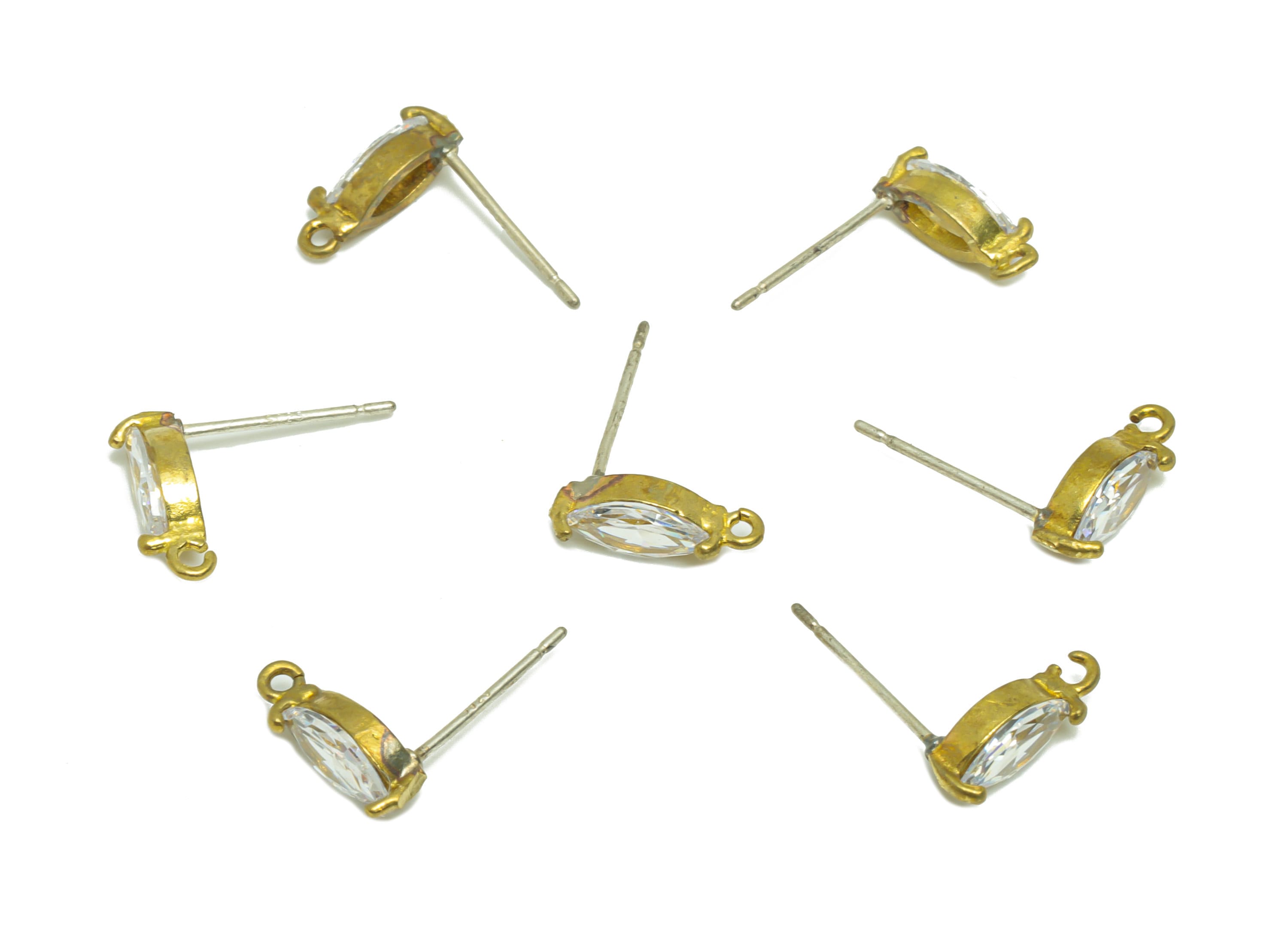 Brass Marquise Earring Post - Raw Brass Eye Zircon Earring Post - Marquise Cubic Zircon Earring Post - Post With Loop - 16x11x4mm - PP8972 - DOMEDBAZAAR