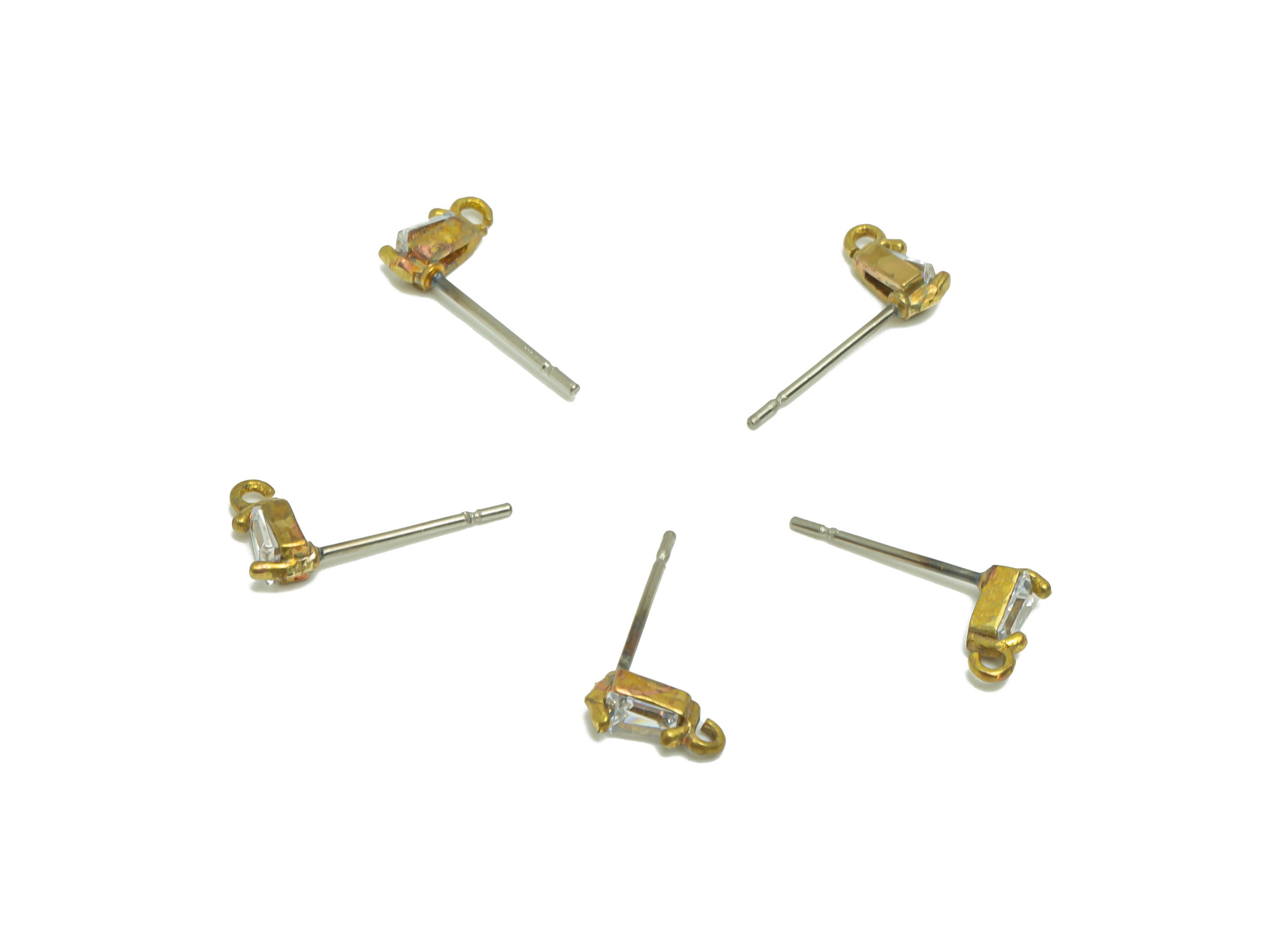 Brass Trapezoid Earring Post - Raw Brass Geometry Zircon Earring Post - Brass Cubic Zircon Earring Post - Post With Loop - 15x7x3mm - PP8967 - DOMEDBAZAAR