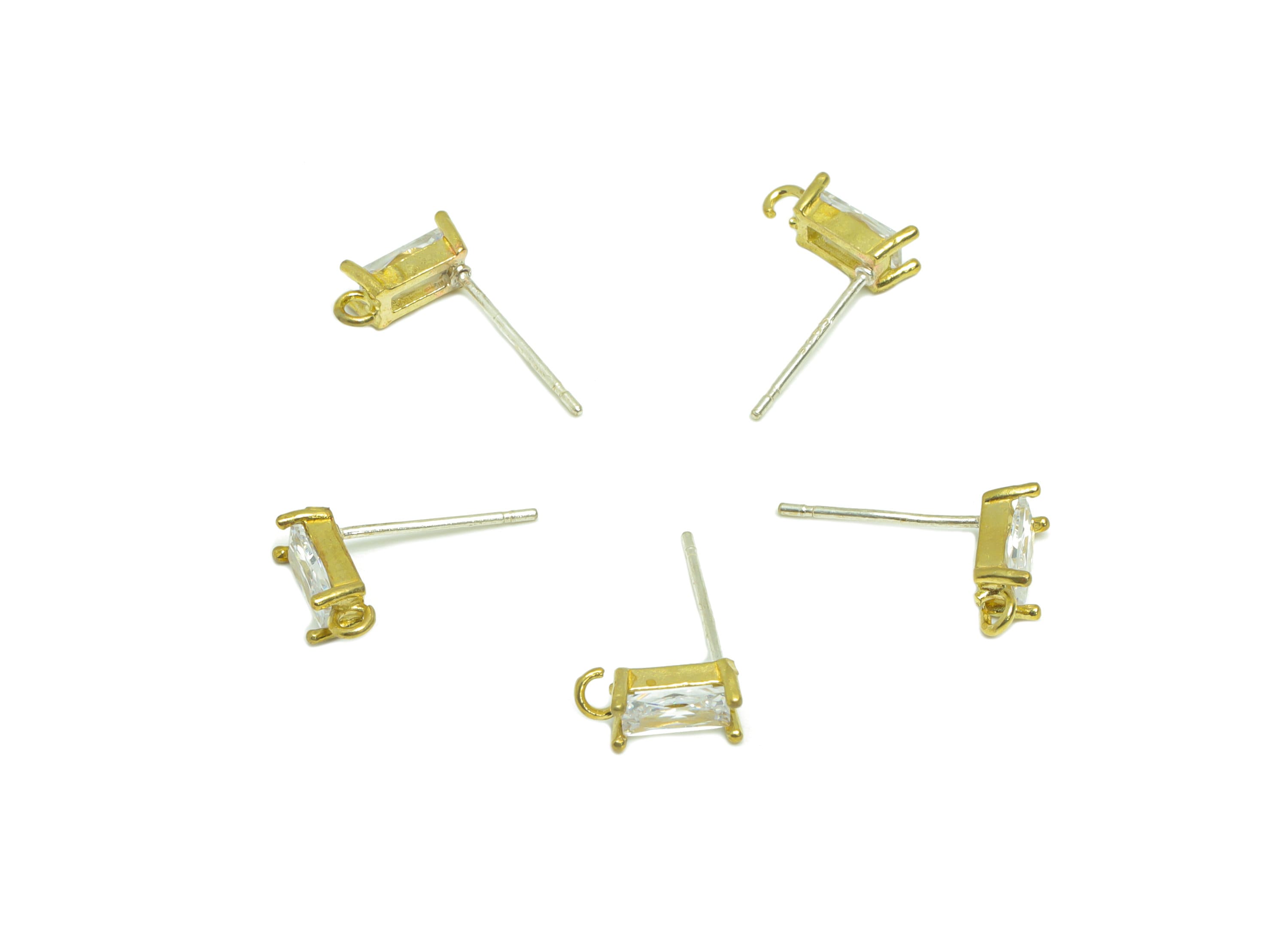 Brass Rectangle Earring Post - Raw Brass Geometry Zircon Earring Post - Brass Cubic Zircon Earring Post - Post With Loop - 15x8x4mm - PP8971 - DOMEDBAZAAR
