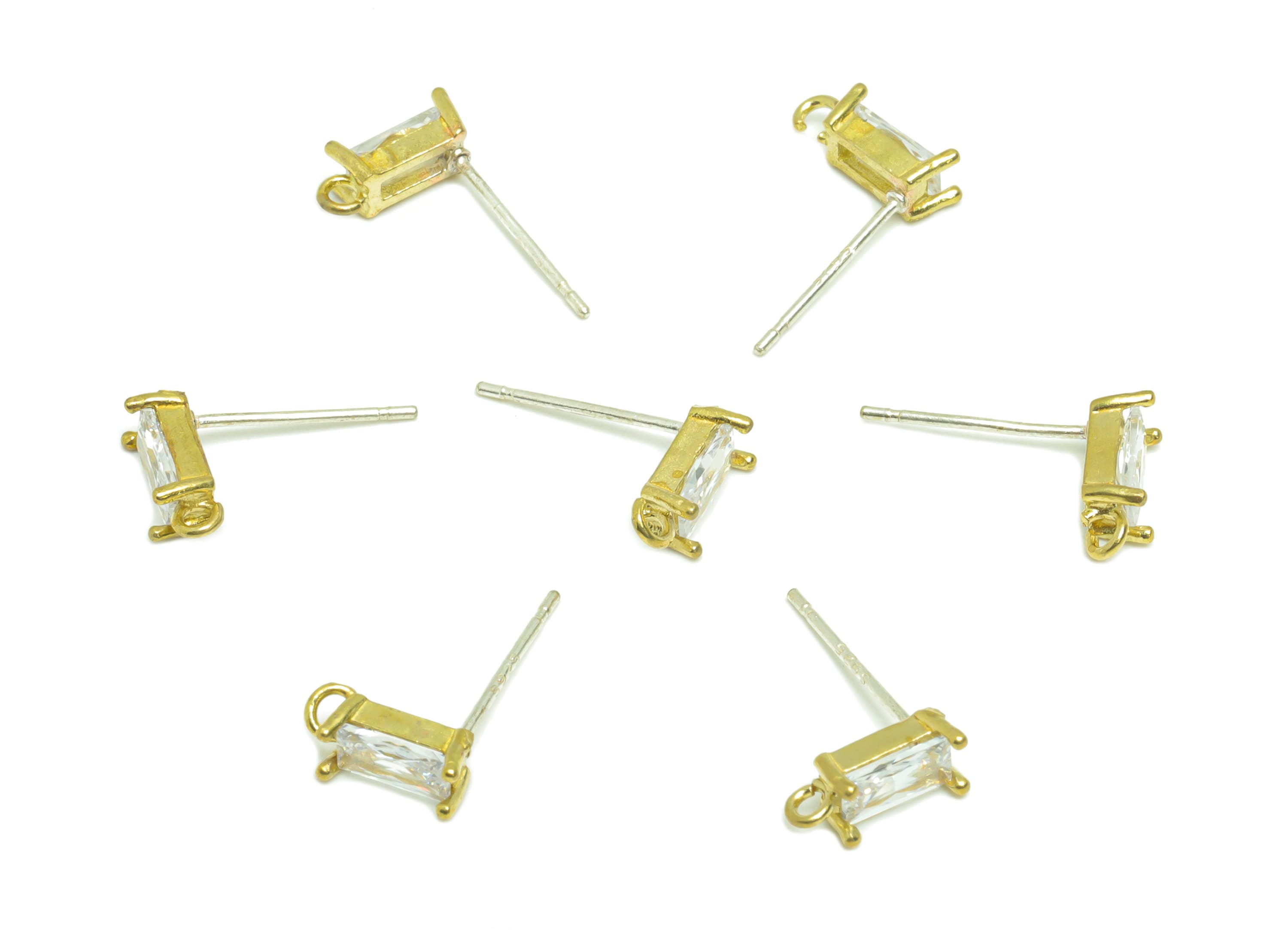 Brass Rectangle Earring Post - Raw Brass Geometry Zircon Earring Post - Brass Cubic Zircon Earring Post - Post With Loop - 15x8x4mm - PP8971 - DOMEDBAZAAR