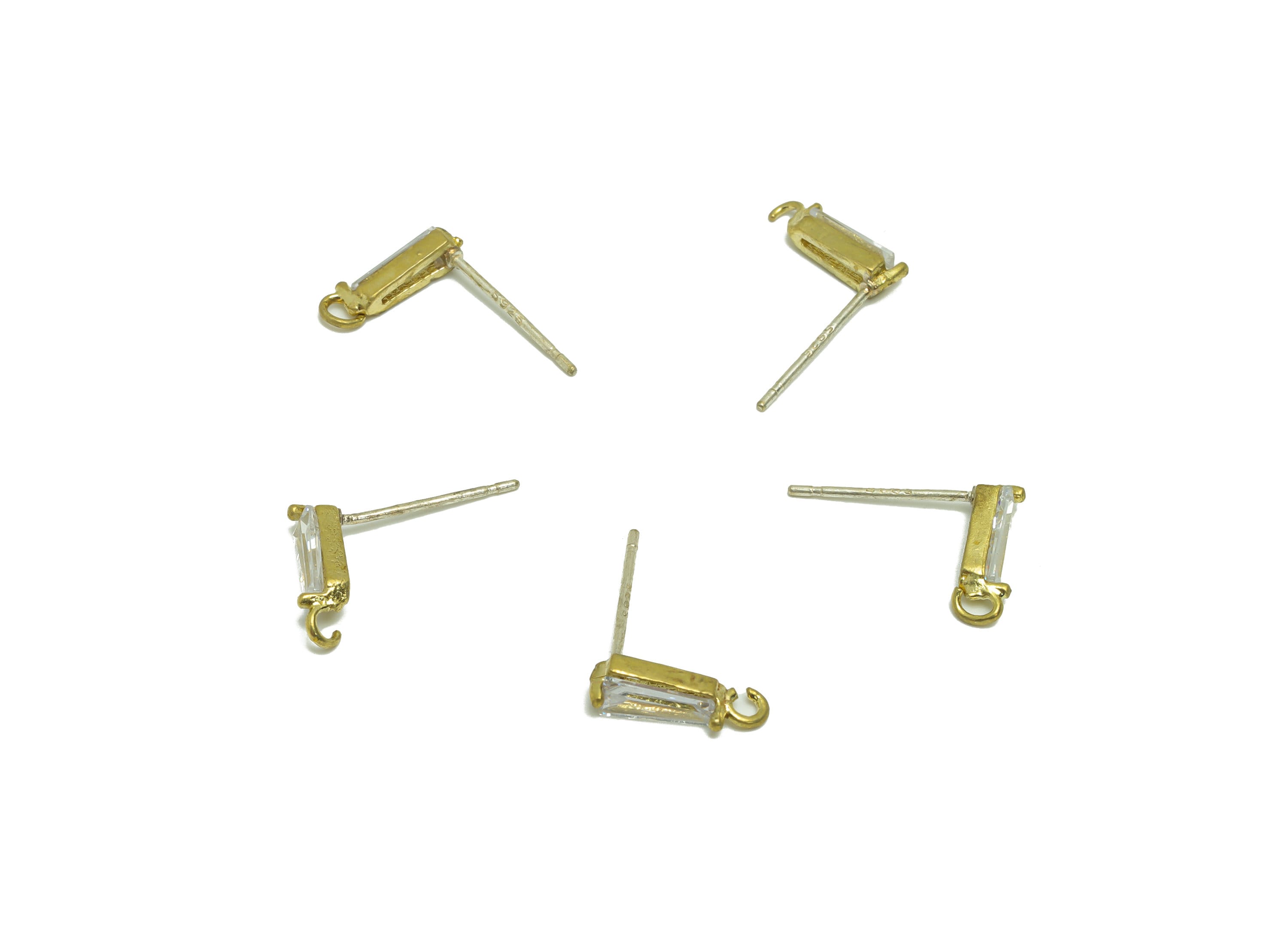 Brass Trapezoid Earring Post - Raw Brass Geometry Zircon Earring Post - Brass Cubic Zircon Earring Post - Post With Loop - 14x10x3mm -PP8969 - DOMEDBAZAAR