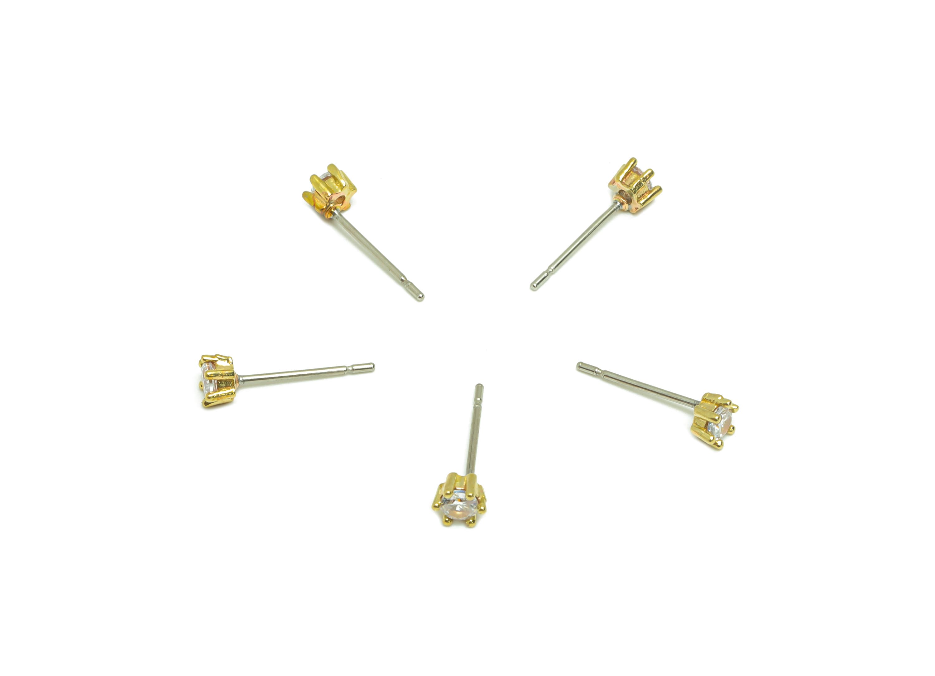 Brass Round Earring Post - Raw Brass Circle Zircon Earring Post - Brass Cubic Zircon Earring Post - Mini Zircon Post - 14x3x3.83mm -PP8976 - DOMEDBAZAAR