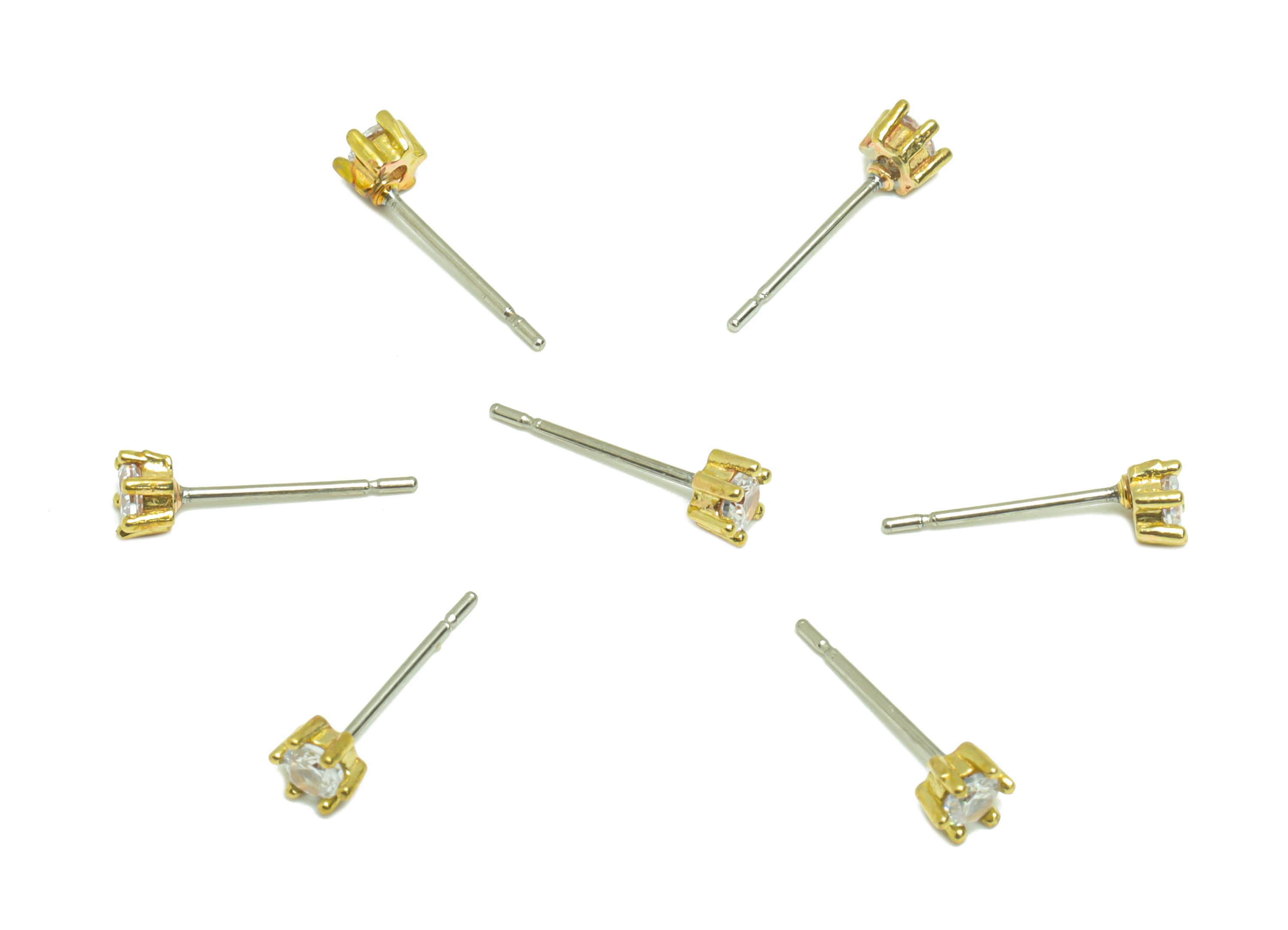 Brass Round Earring Post - Raw Brass Circle Zircon Earring Post - Brass Cubic Zircon Earring Post - Mini Zircon Post - 14x3x3.83mm -PP8976 - DOMEDBAZAAR