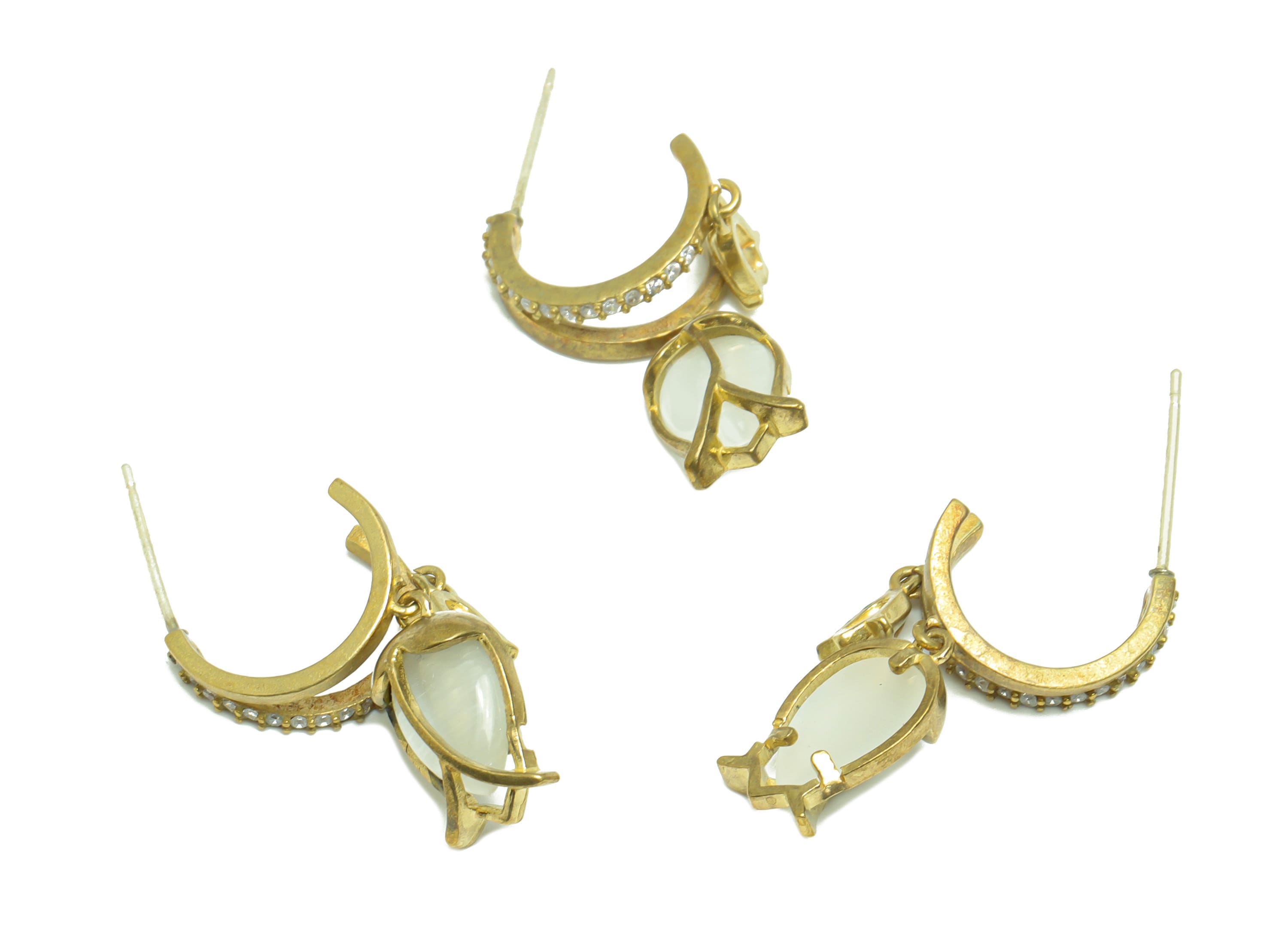 Brass Tulip Dangle C Hoop Earring Post - Raw Brass Tulip Zircon Earring Post - Brass Zircon Earring Post - Gemstone Post - 15x14x3mm -PP8959 - DOMEDBAZAAR