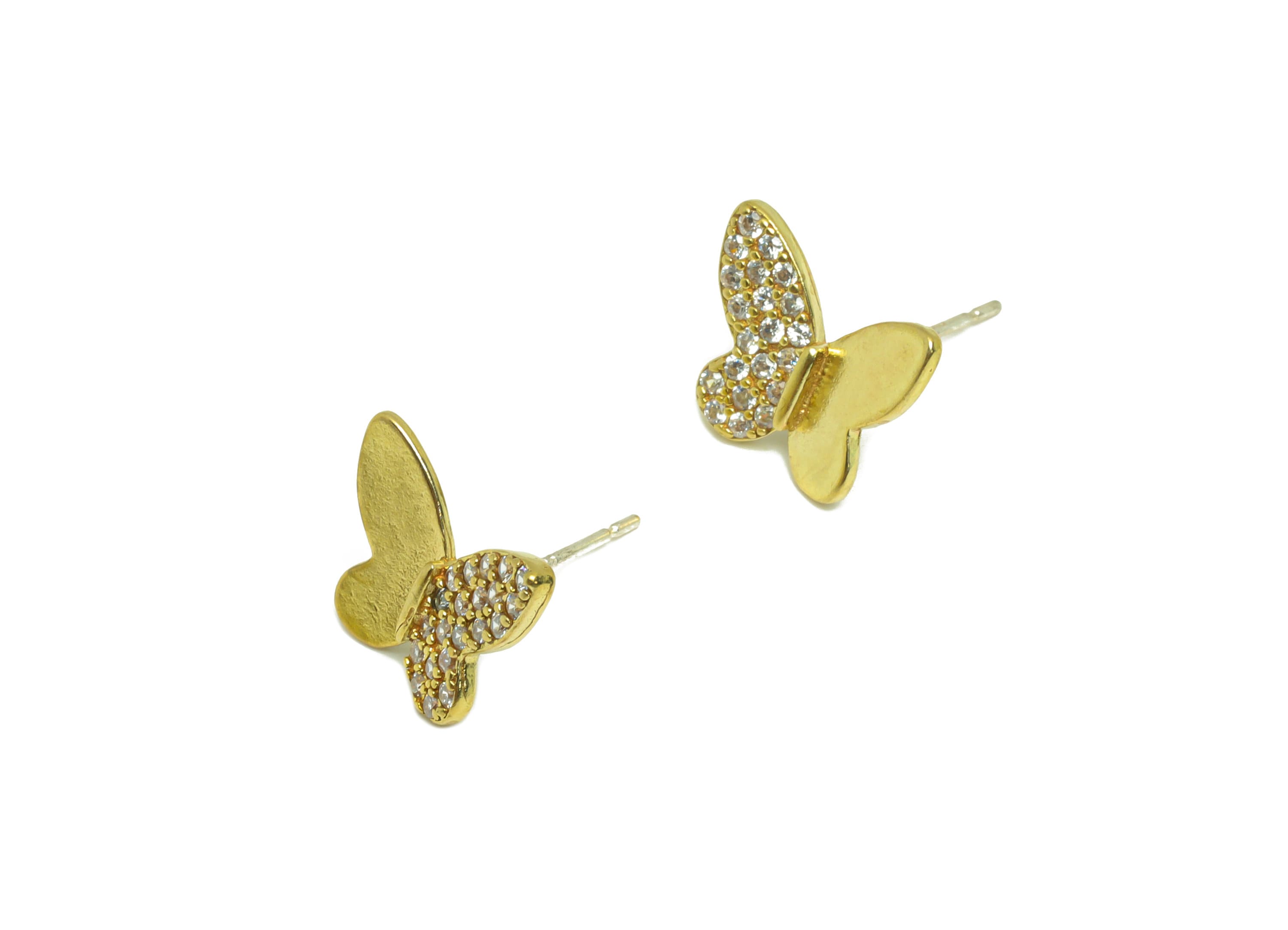 Brass Butterfly Earring Post - Raw Brass Inset Zircon Earring Post - Brass Animal Zircon Earring Post - Butterfly Post - 13x11x1mm - PP8963 - DOMEDBAZAAR