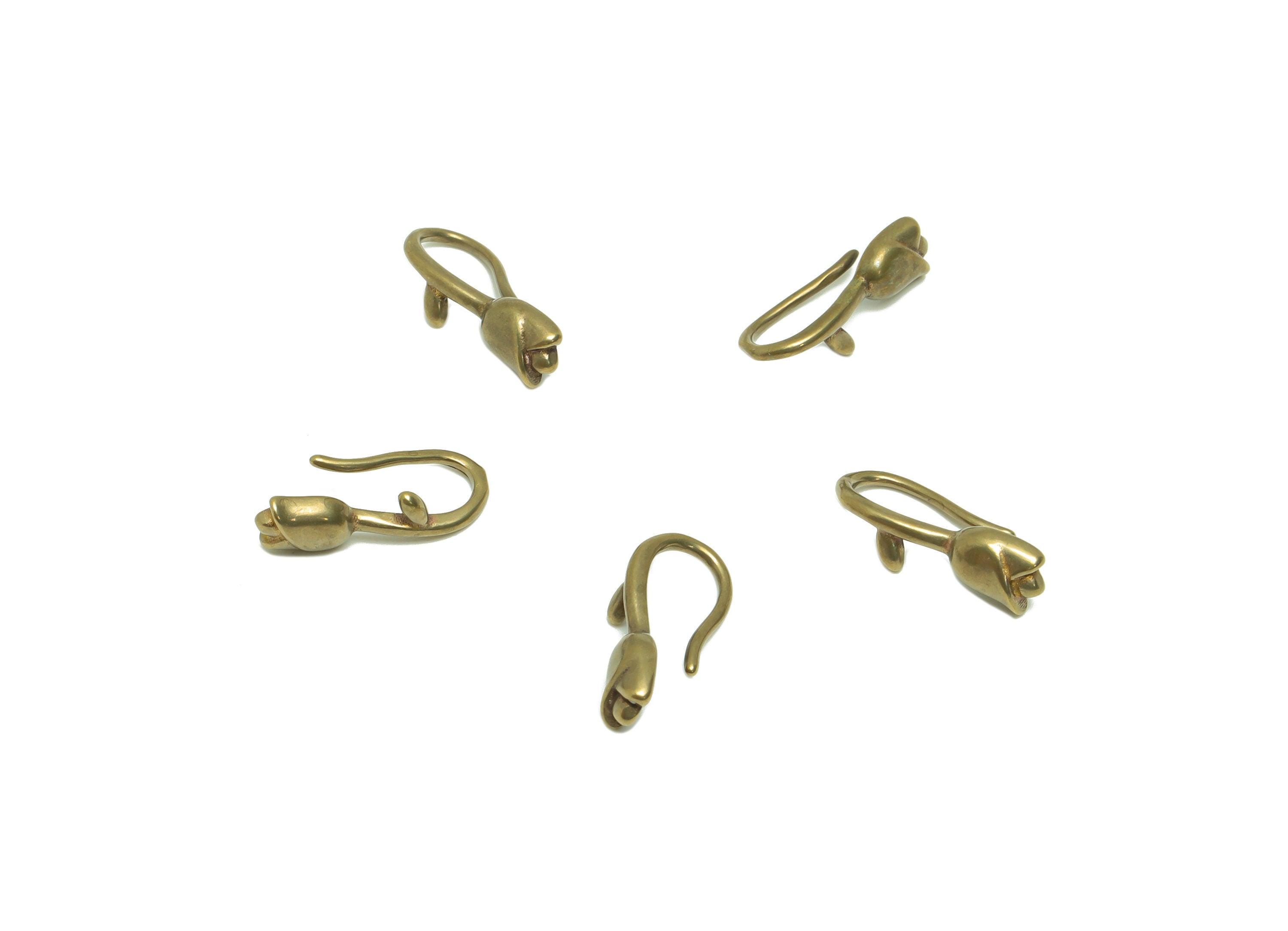 Brass Hook Wire Flower Earring - Raw Brass Tulip Wire Hook Earring - Brass HooK Ear Wire Earring - Flower Hook Wire - 14x4x6.87mm - PP8949 - DOMEDBAZAAR