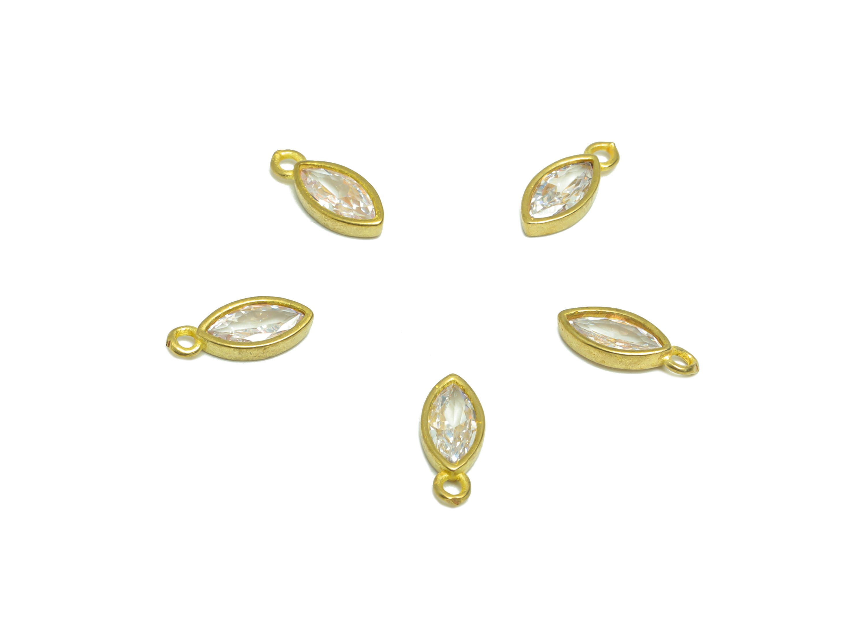 Brass Marquise Earring Charm - Raw Brass Cubic Zircon Earring Charm - Brass CZ Marquise Bracelet Charm - 11x5x1.96mm - PP8978 - DOMEDBAZAAR