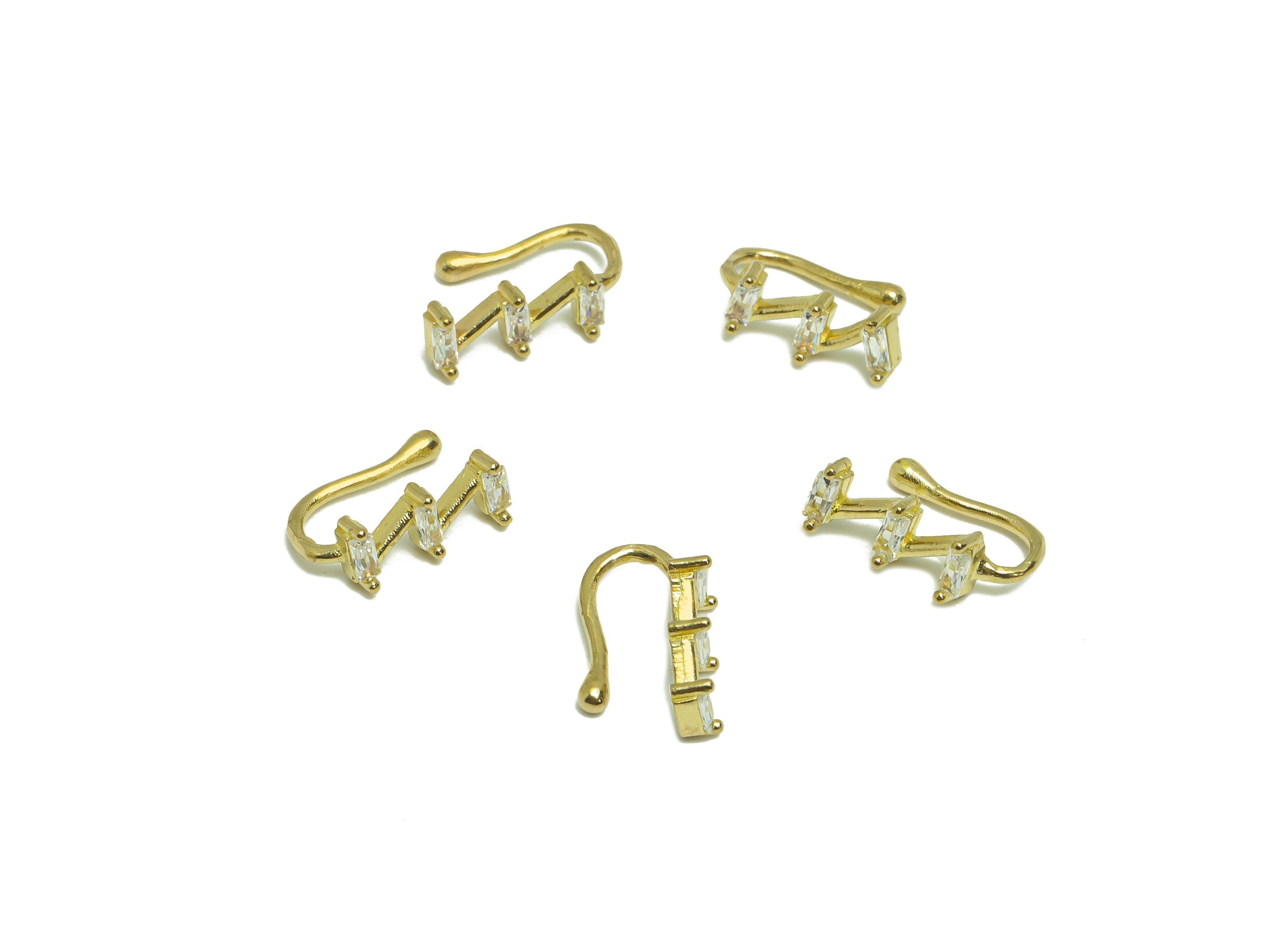 Brass Cuff Zircon Earring - Raw Brass Rectangle Wire Hook Earring - Brass Zircon Nose Clip - Cuff Hook Wire Earring - 14x4x7.8mm- PP8984 - DOMEDBAZAAR