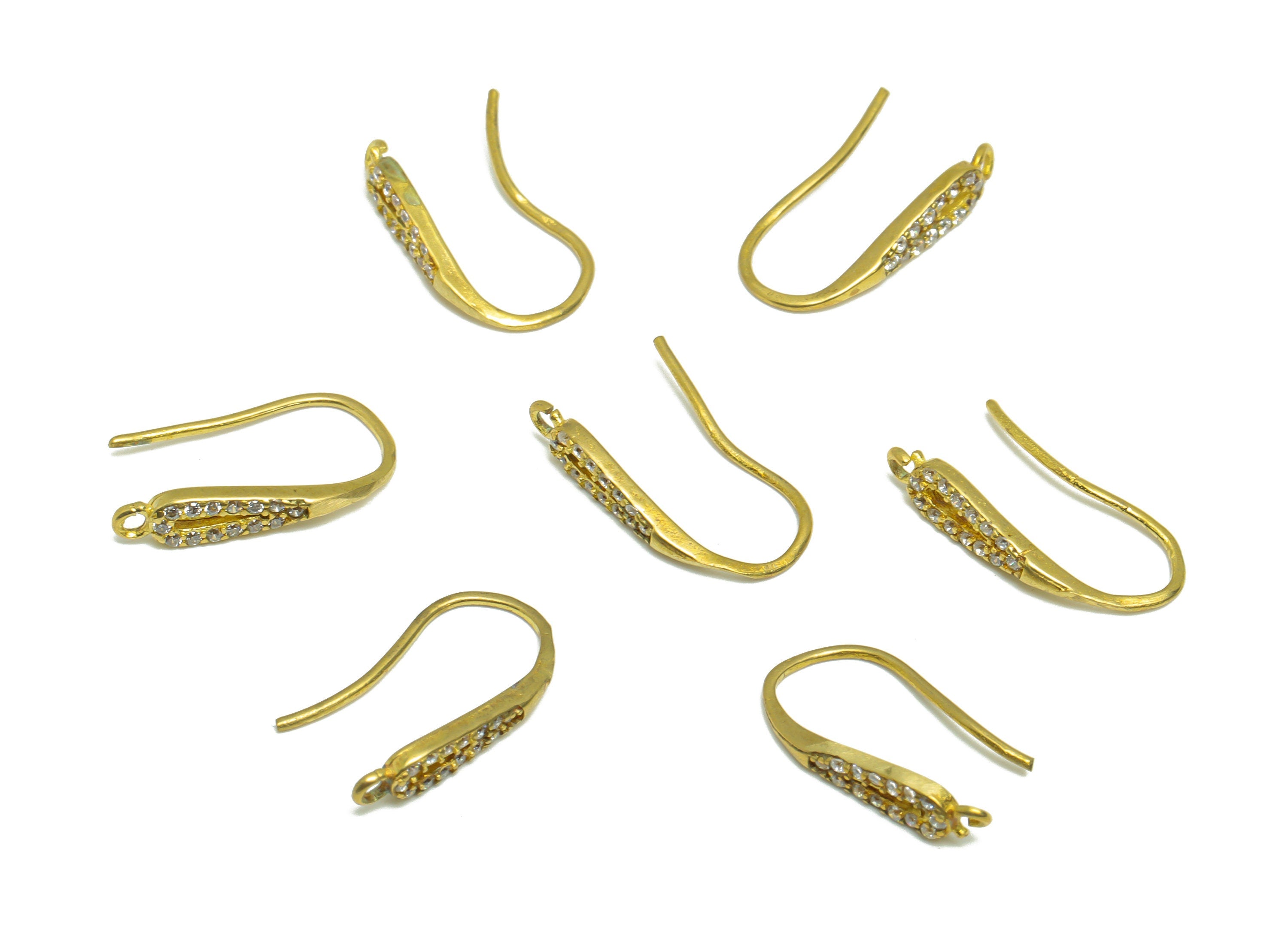 Brass Drop Hook Wire Earring - Raw Brass Zircon Wire Hook Earring - Brass Ear Wire With Loop - Teardrop Hook Wire Earring - 16x9x3mm -PP8996 - DOMEDBAZAAR
