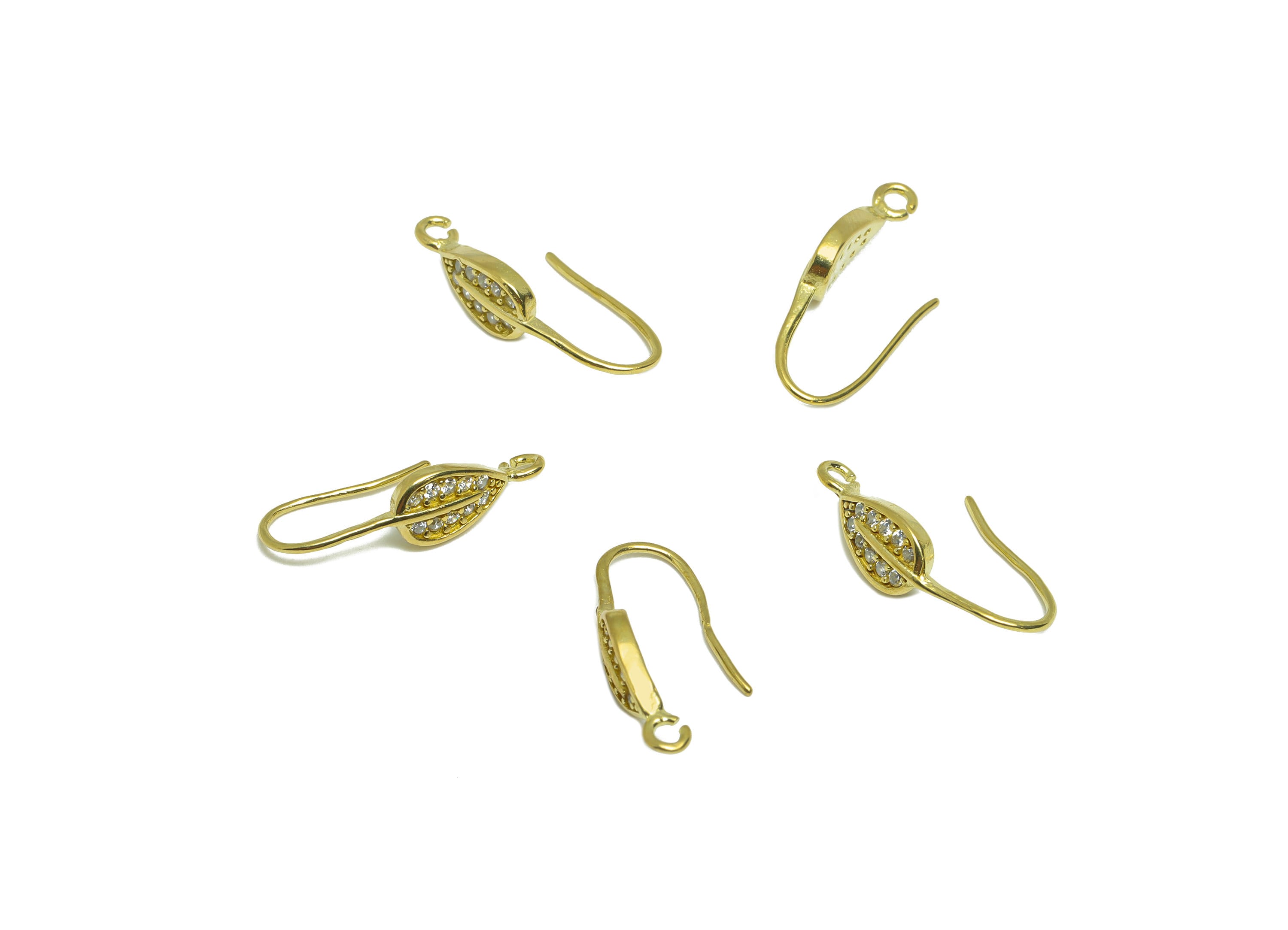 Brass Leaf Hook Wire Earring - Raw Brass Zircon Wire Hook Earring - Brass Ear Wire Earring - Botanical Hook Wire Earring - 18x5x6mm - PP8991 - DOMEDBAZAAR