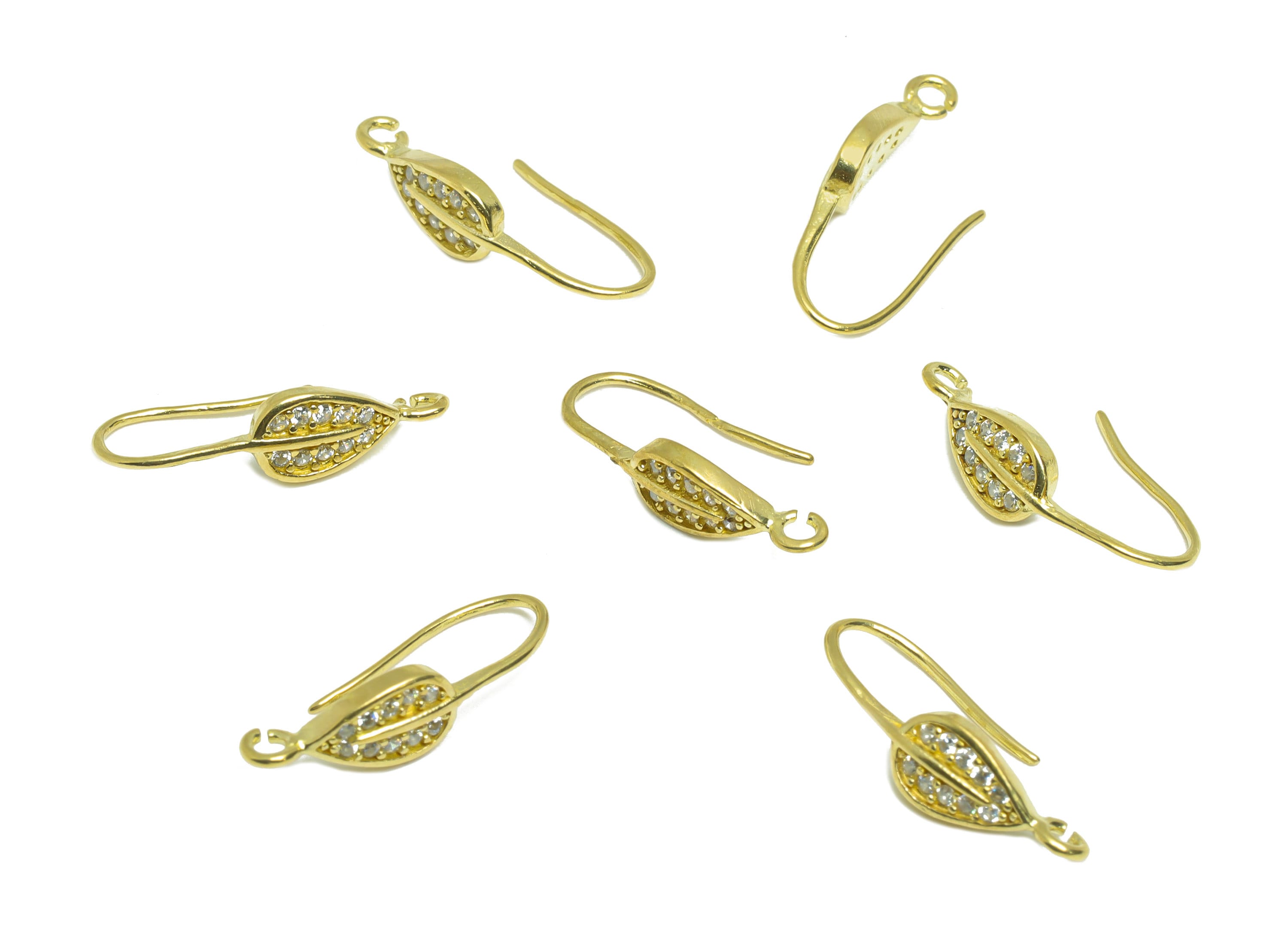 Brass Leaf Hook Wire Earring - Raw Brass Zircon Wire Hook Earring - Brass Ear Wire Earring - Botanical Hook Wire Earring - 18x5x6mm - PP8991 - DOMEDBAZAAR