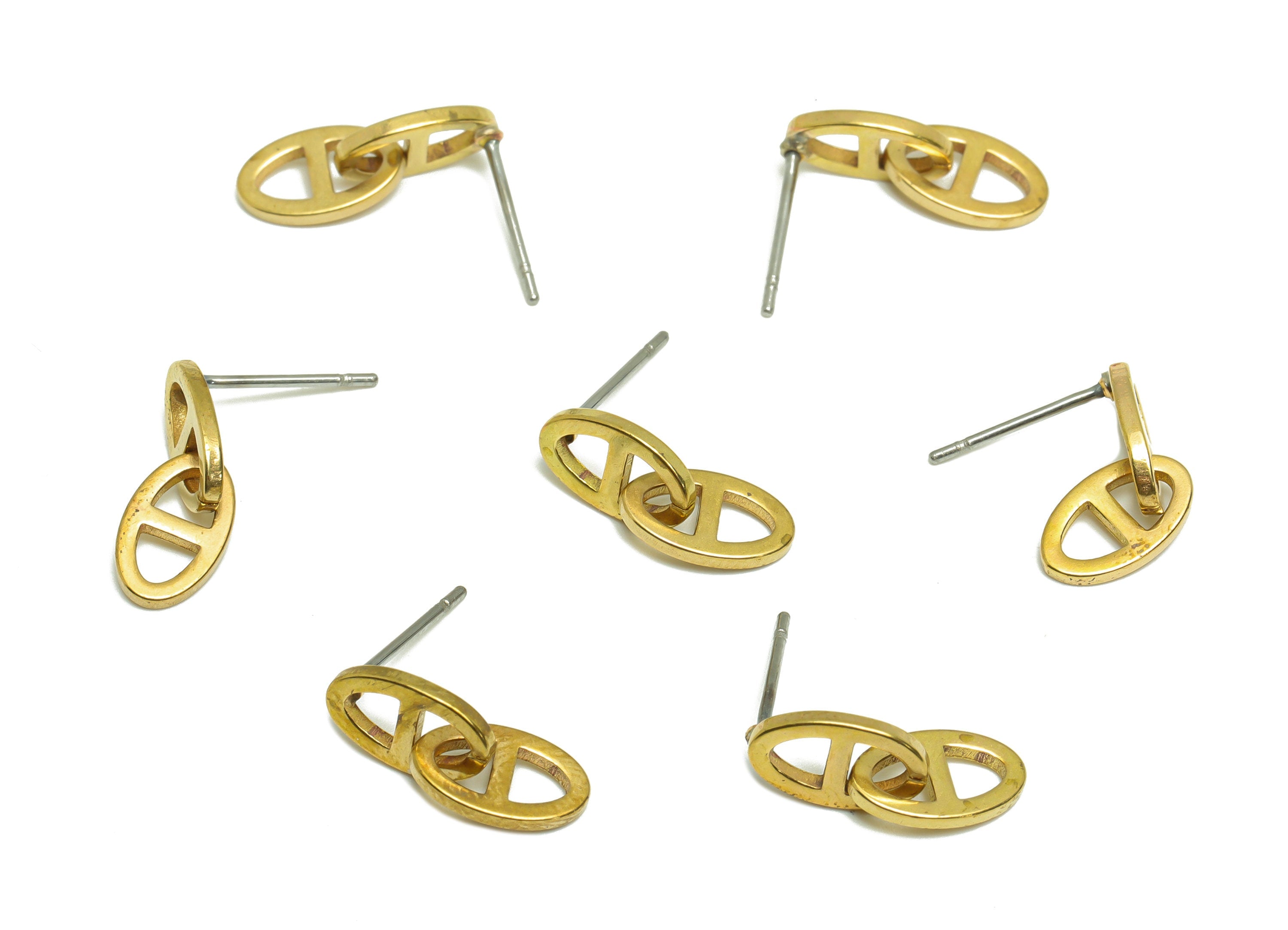 Brass Oval Link Dangle Earring Post - Raw Brass Earring Post - Brass Geometry Earring Post - Brass 8 Earring Post - 16.7x5.87x1mm - PP9462 - DOMEDBAZAAR