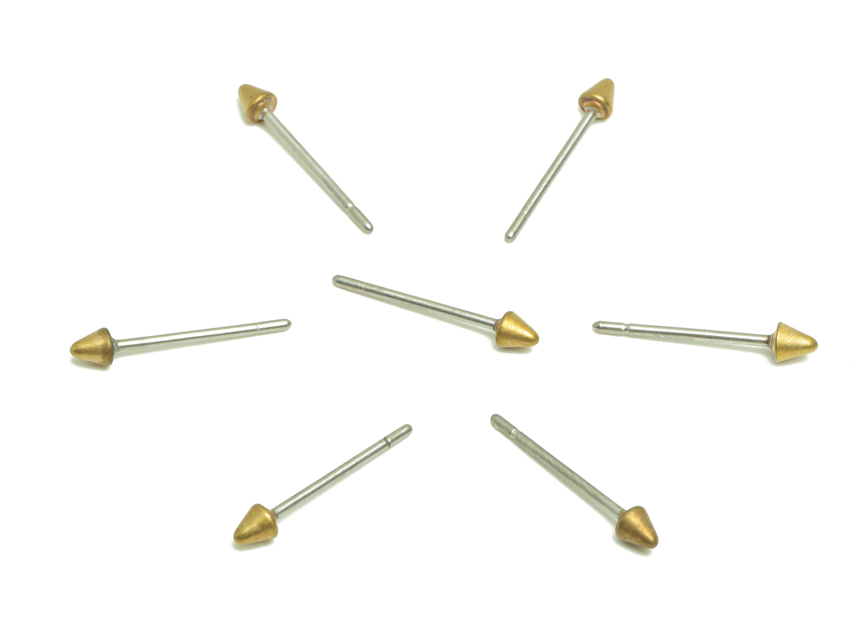 Brass Tiny Cone Earring Post - Raw Brass Earring Post - Brass Geometry Earring Post - Brass Mini Earring Post - 2.6x2.22x2.22mm - PP9450 - DOMEDBAZAAR
