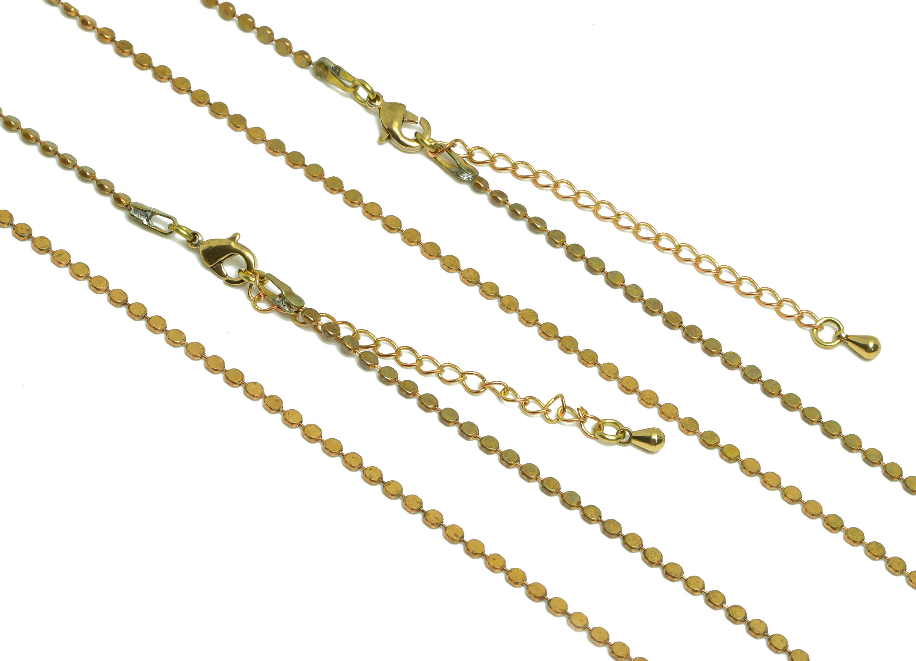 2mm Finished Flat Ball Chain - 42.5+6CM  Beaded Chain Pellet - Flat Round Chain - Raw Brass Chain Finished - Flat Ball Necklace - CC1265 - DOMEDBAZAAR