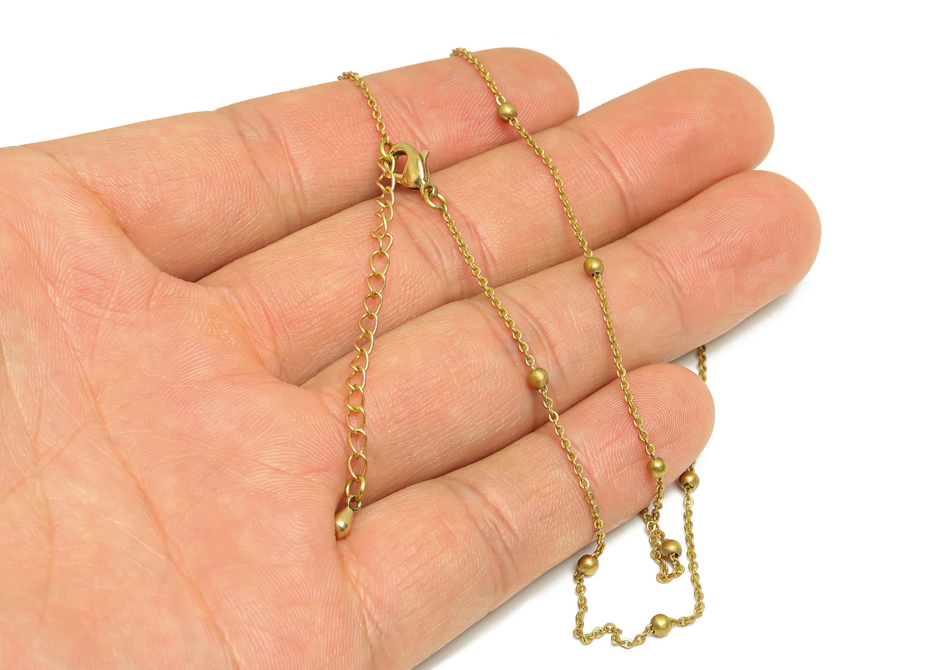 3.0 Finished Ball Cable Chain - 42+6cm Ball Beaded Flat Cable Chain - Raw Brass Ball Beaded Flat Cable - Brass Ball Necklace - CC1252 - DOMEDBAZAAR