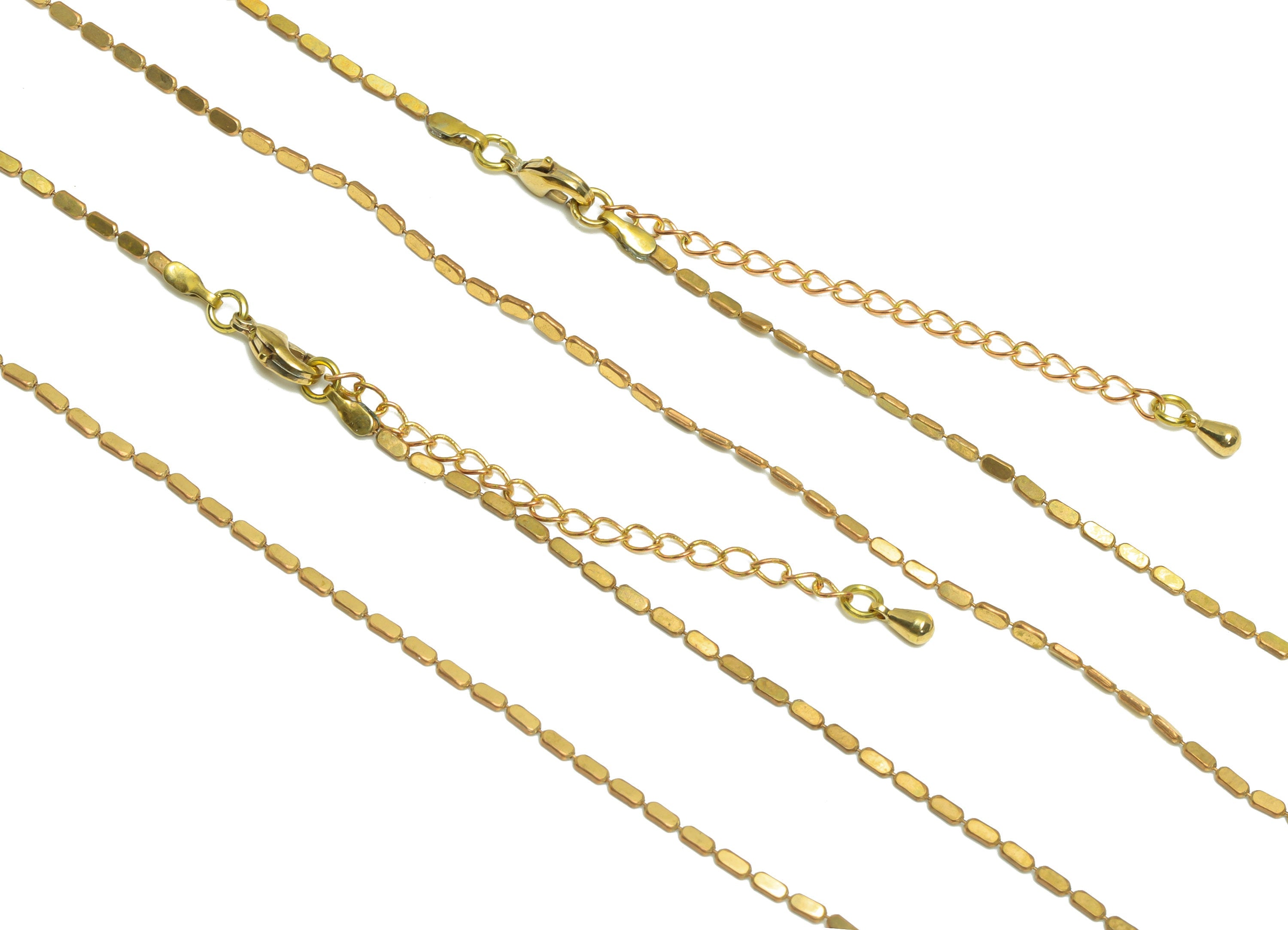 3.2x1.5mm Beaded Finished Chain - 42.5+6 3.2x1.5mm Flat Rectangular Bead Chain - Raw Brass Beaded Necklace - Brass Necklace -CC1259 - DOMEDBAZAAR